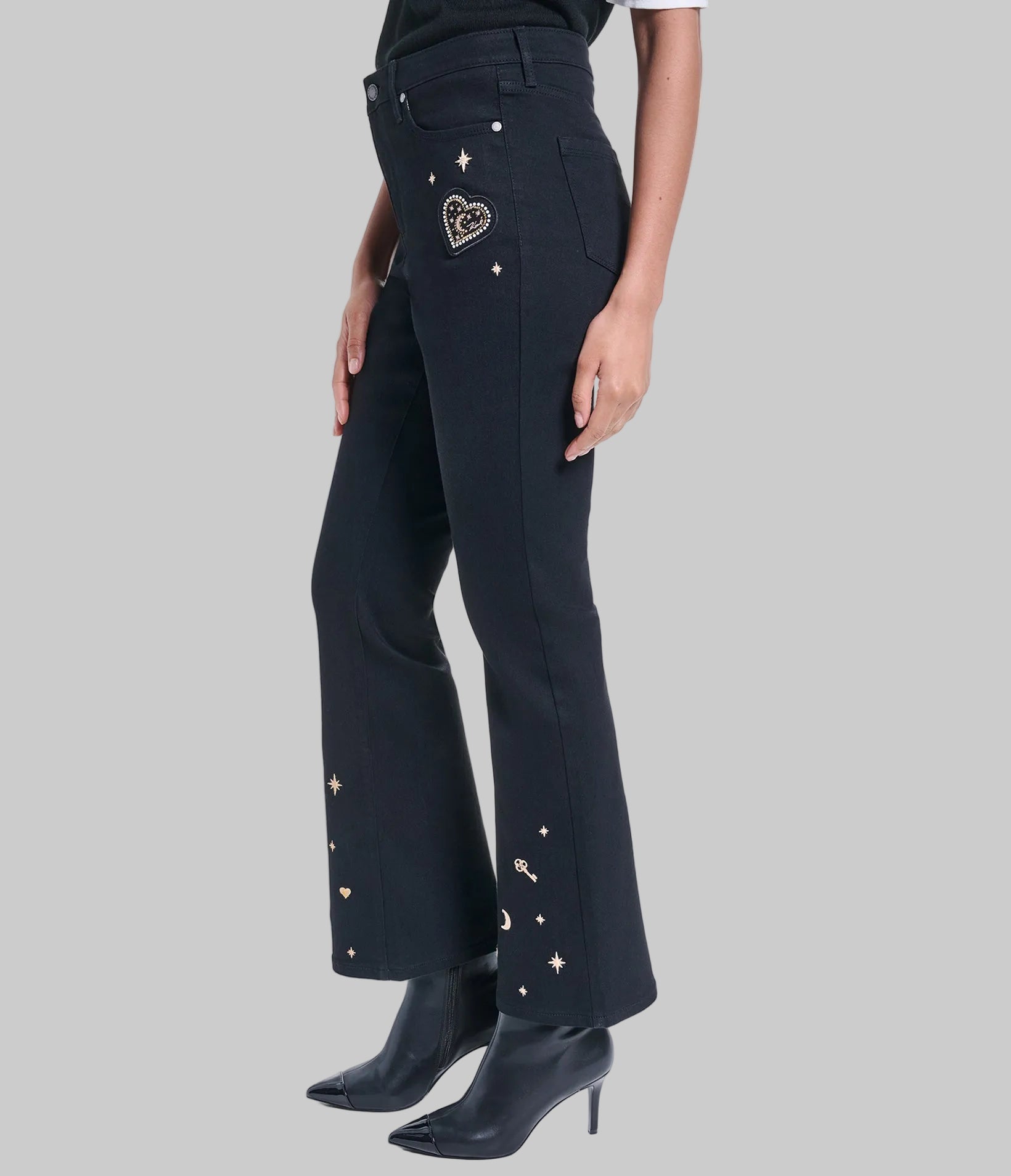 Embroidered Keys Flare Denim Pant | Denim | Karl Lagerfeld Paris