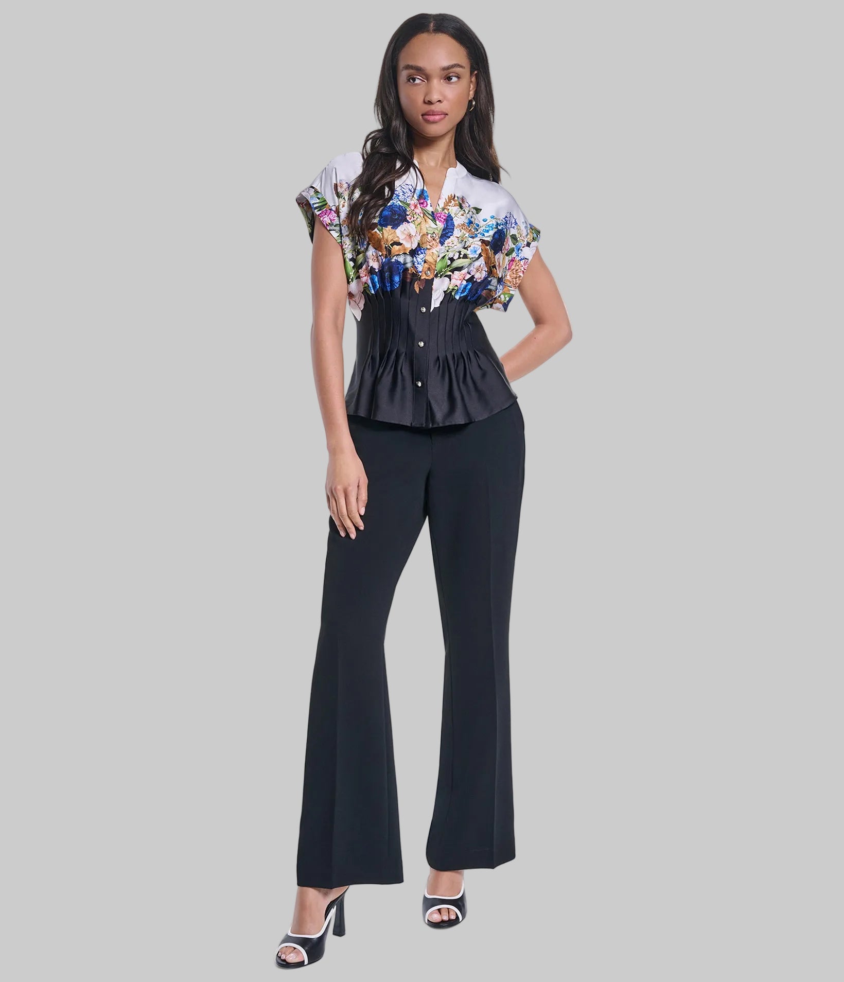 SHORT SLEEVE FLORAL GARDEN PRINT BLOUSE VIEW 4 SHORT SLEEVE FLORAL GARDEN PRINT BLOUSE VIEW 4