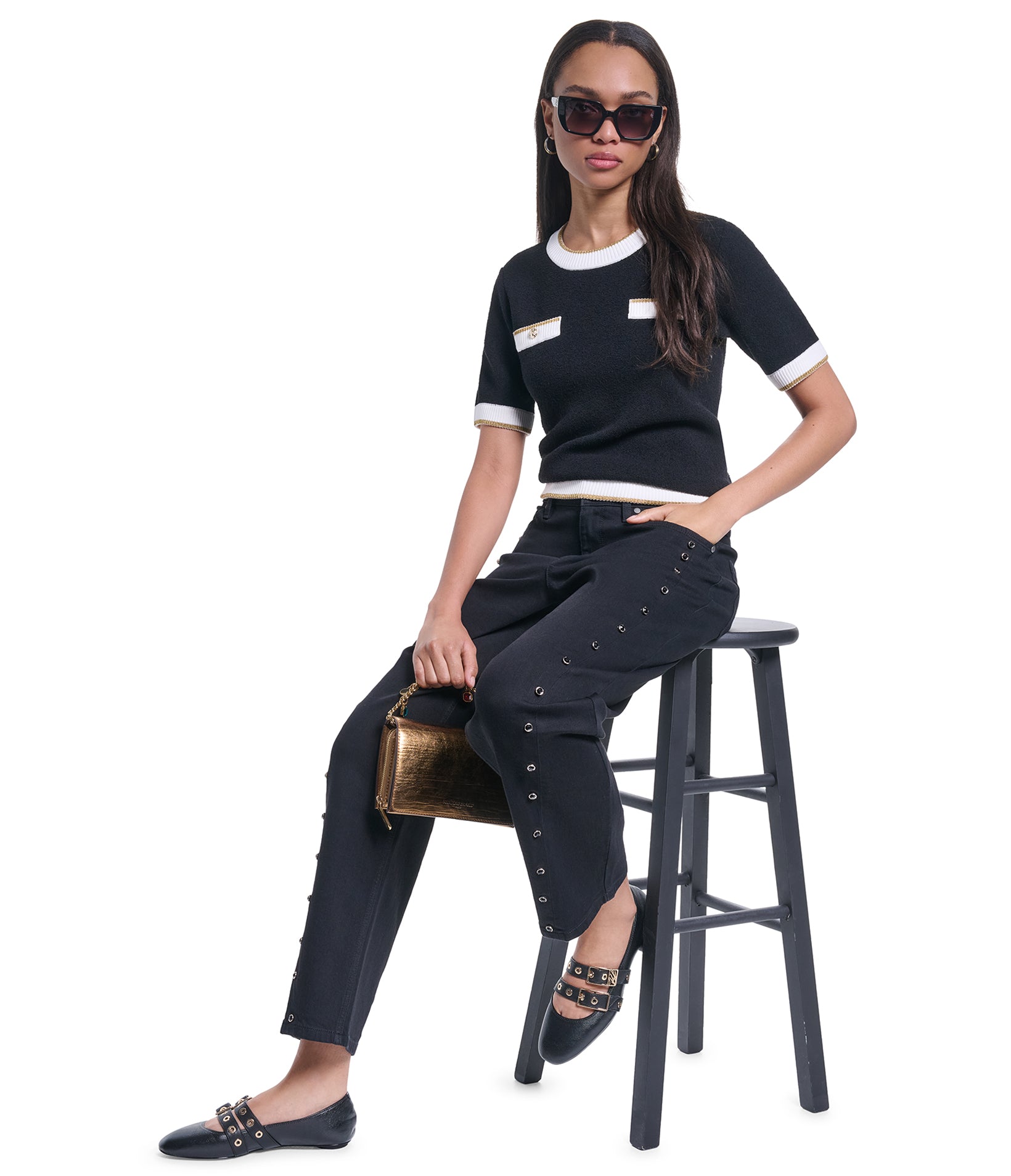 SIDE CRYSTAL STRAIGHT DENIM PANT VIEW 1 SIDE CRYSTAL STRAIGHT DENIM PANT VIEW 1