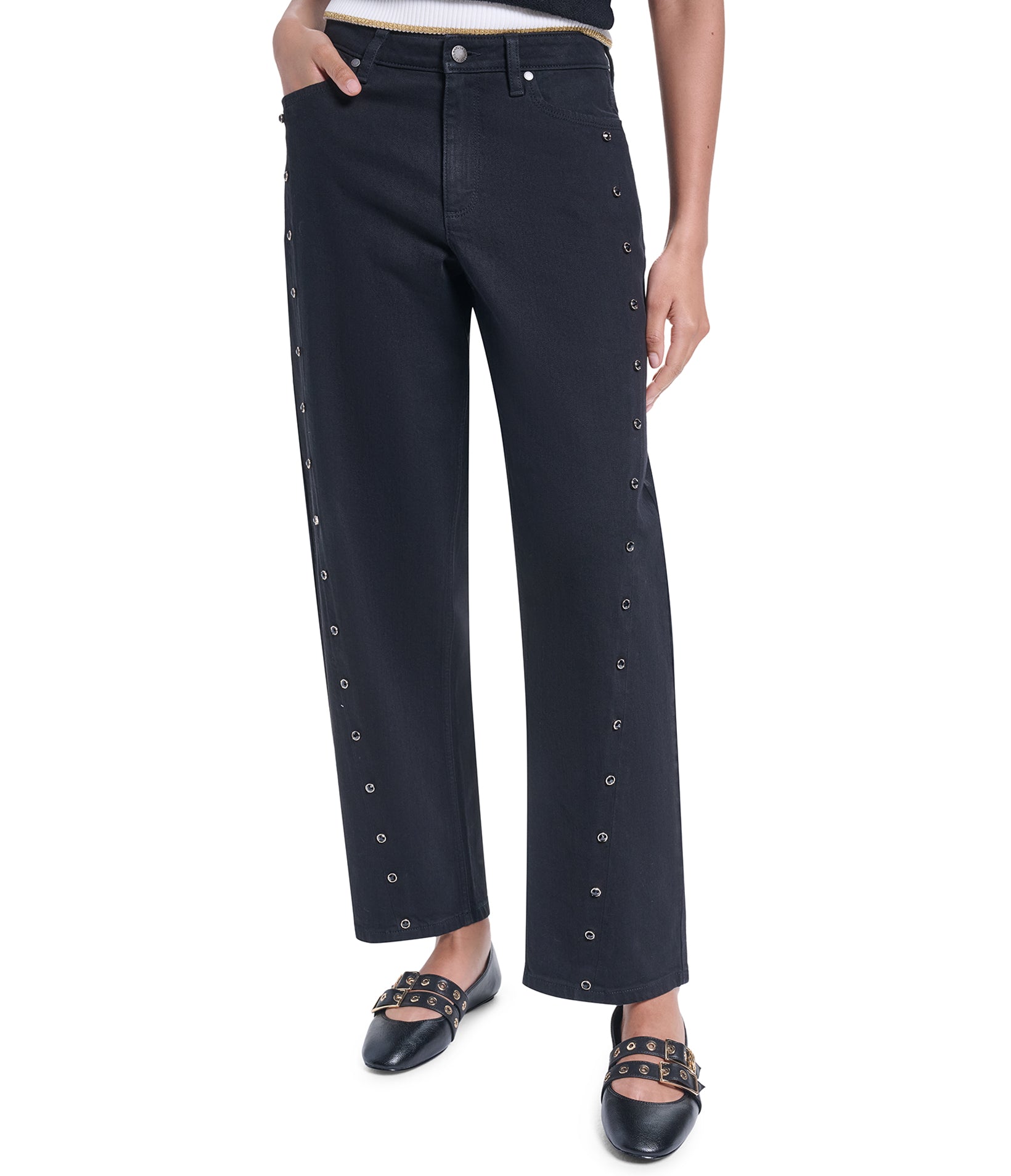 SIDE CRYSTAL STRAIGHT DENIM PANT VIEW 2 SIDE CRYSTAL STRAIGHT DENIM PANT VIEW 2
