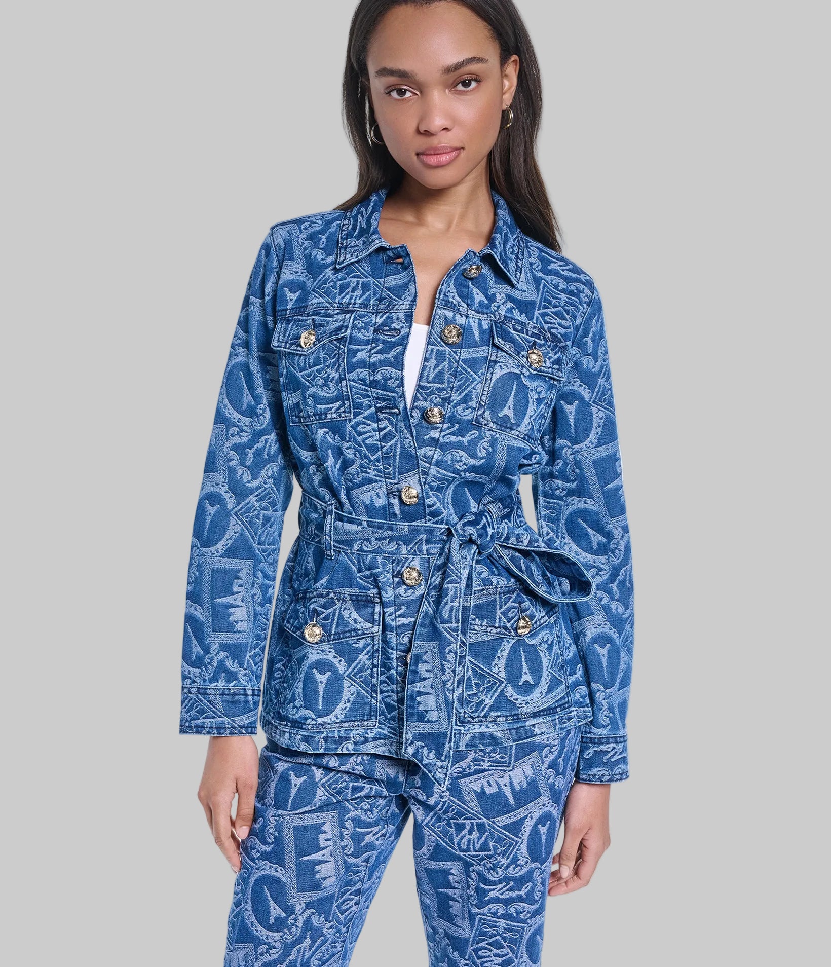 CO-ORD JACQUARD BELTED DENIM JACKET View 1 | Women's Clothing CO-ORD JACQUARD BELTED DENIM JACKET View 1 | Women's Clothing