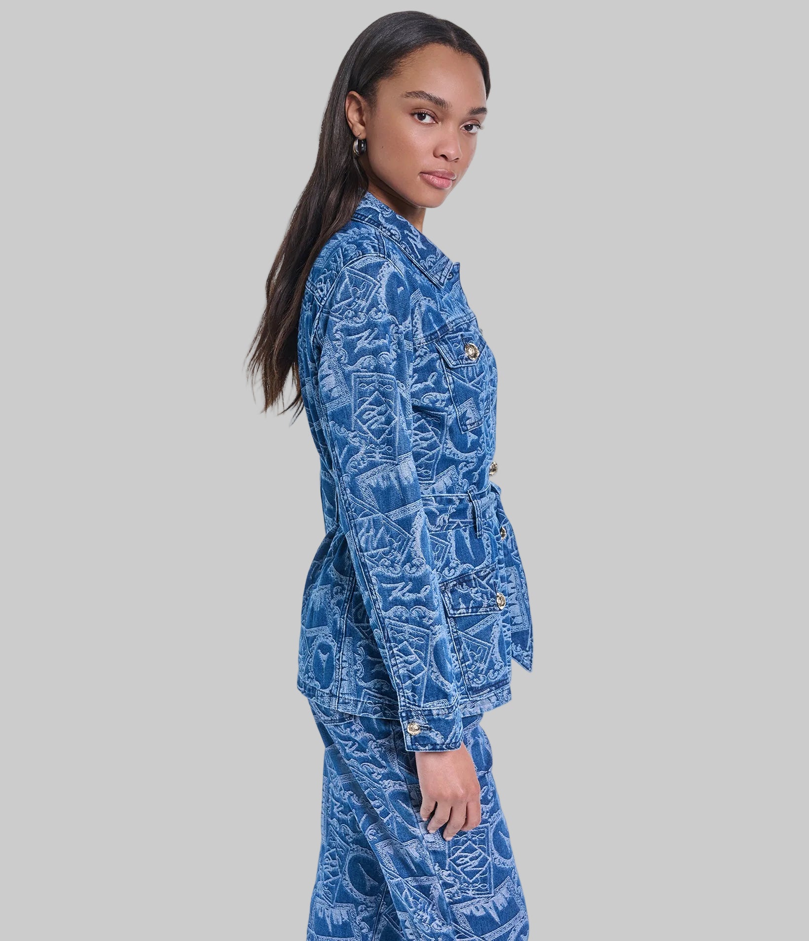 CO-ORD JACQUARD BELTED DENIM JACKET VIEW 3 | Women's Clothing CO-ORD JACQUARD BELTED DENIM JACKET VIEW 3 | Women's Clothing