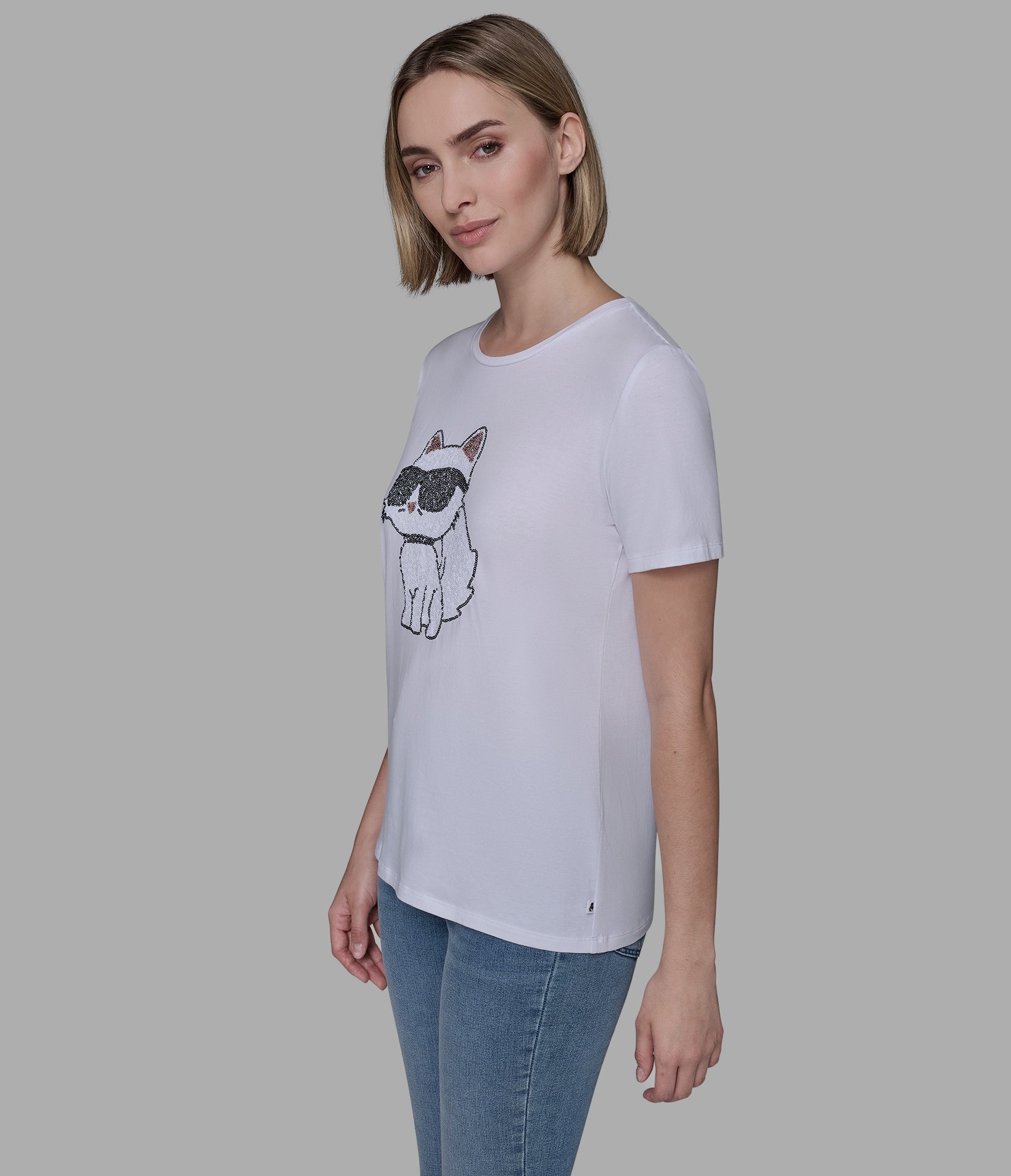 Choupette Sequin Logo Tee | Tees & Tanks | Karl Lagerfeld Paris