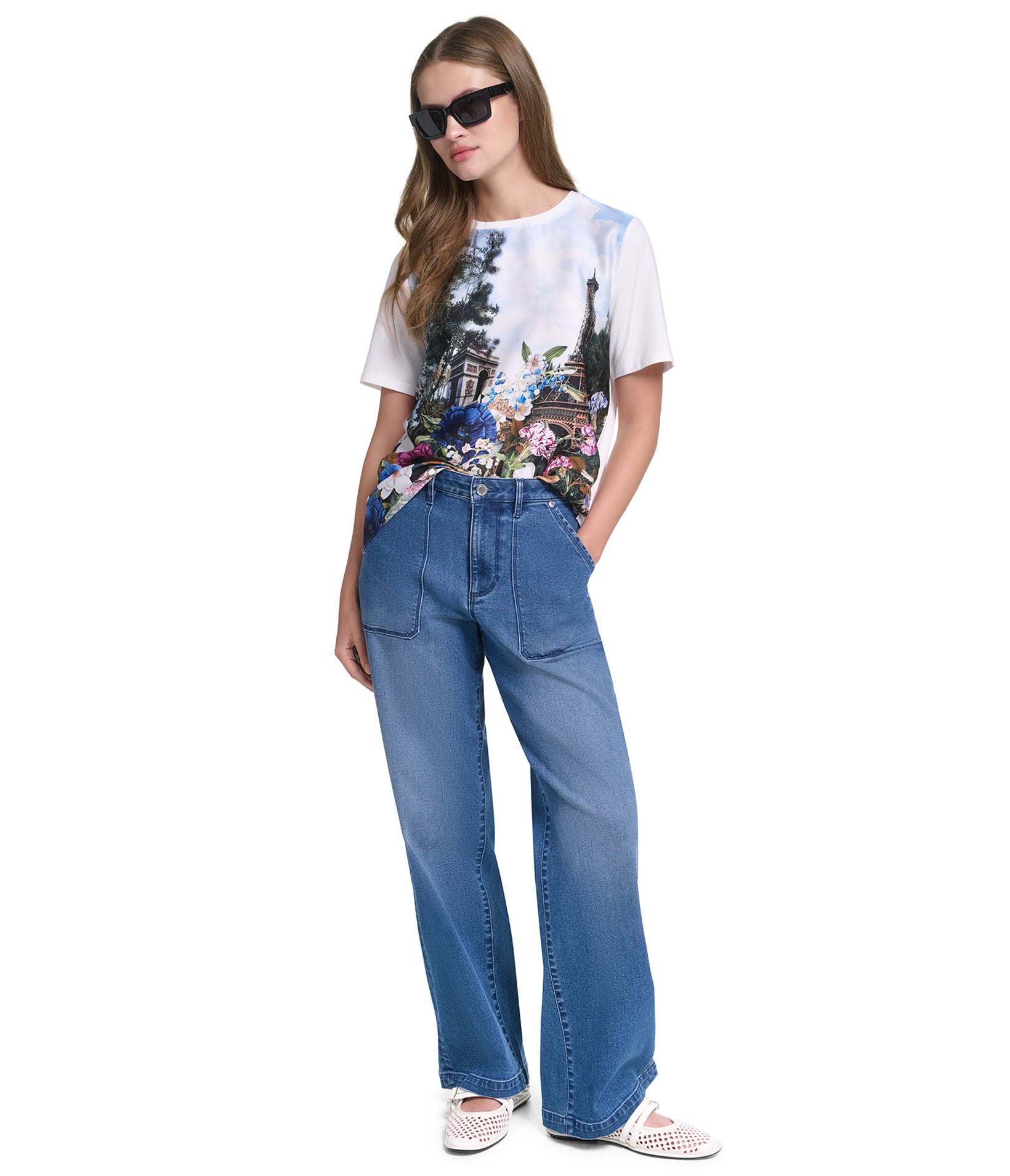 SHORT SLEEVE FLORAL KNIT TOP VIEW 1 SHORT SLEEVE FLORAL KNIT TOP VIEW 1