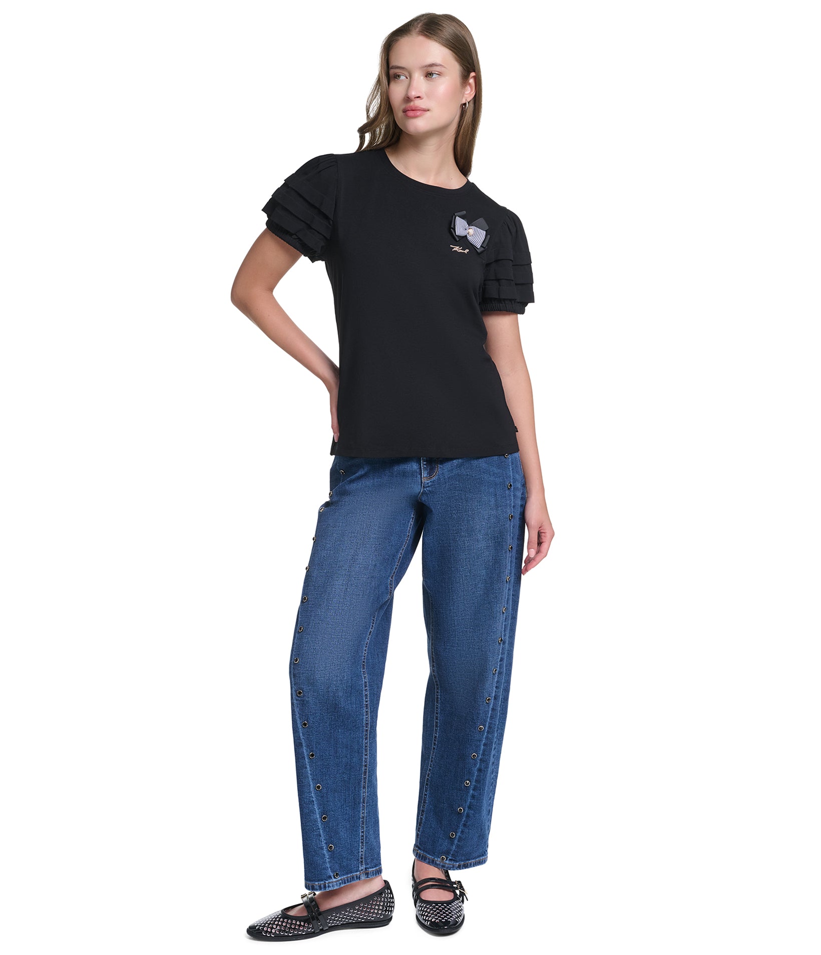 SHORT SLEEVE KNIT TOP WITH PINS VIEW 4 SHORT SLEEVE KNIT TOP WITH PINS VIEW 4