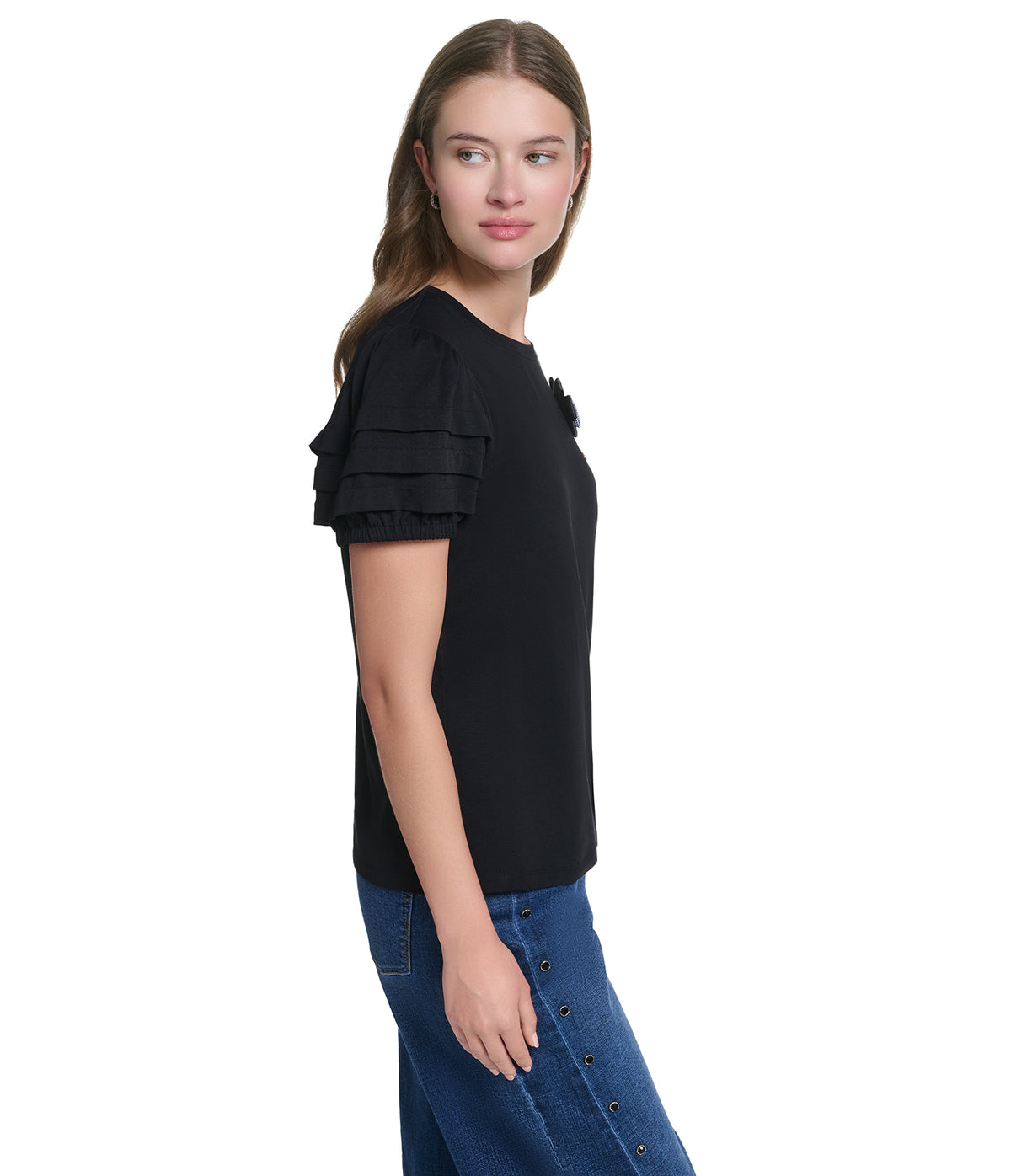SHORT SLEEVE KNIT TOP WITH PINS VIEW 3 SHORT SLEEVE KNIT TOP WITH PINS VIEW 3