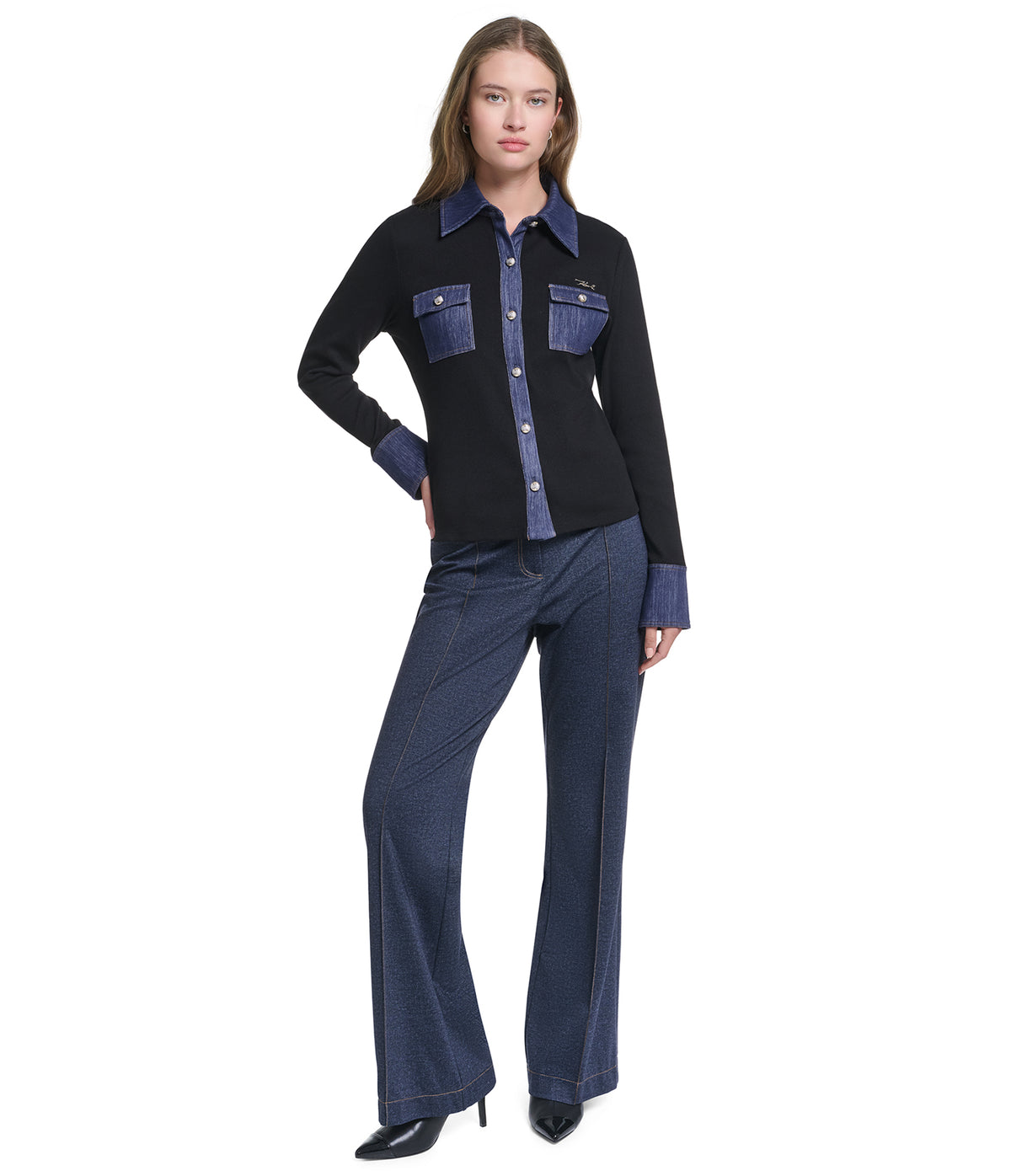 LONG SLEEVE DENIM TRIM COLLAR BUTTON DOWN VIEW 4 LONG SLEEVE DENIM TRIM COLLAR BUTTON DOWN VIEW 4