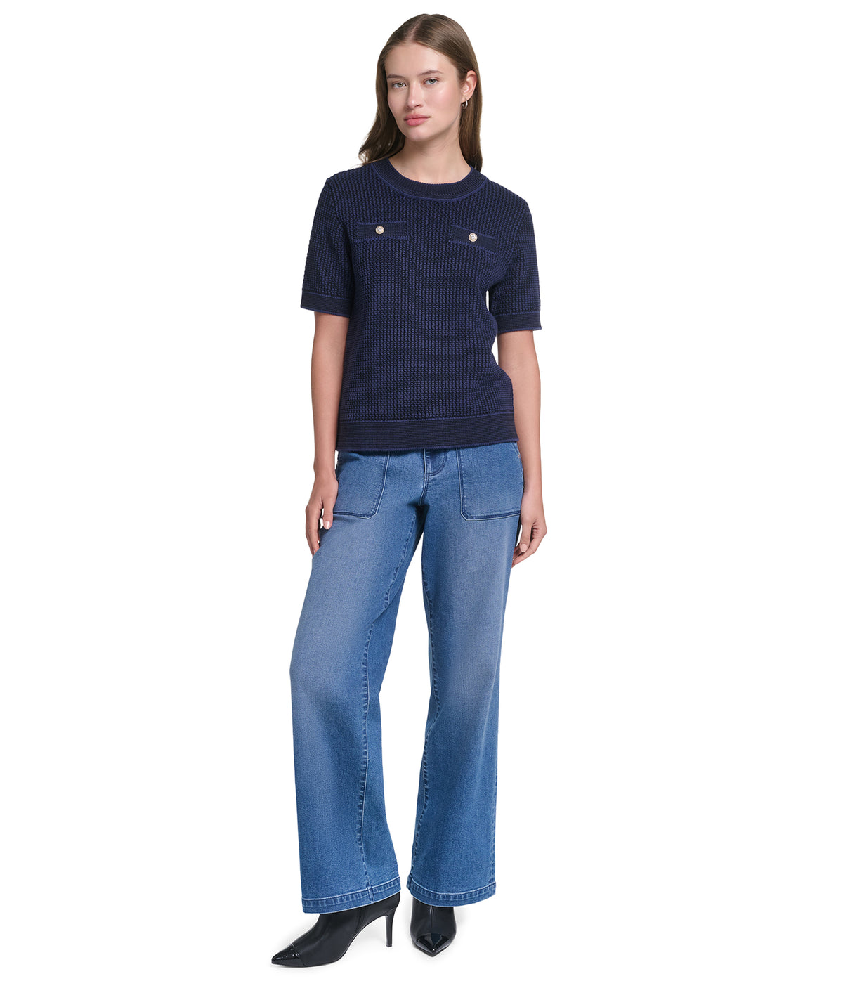 CREW NECK SHORT SLEEVE SWEATER VIEW 4 CREW NECK SHORT SLEEVE SWEATER VIEW 4