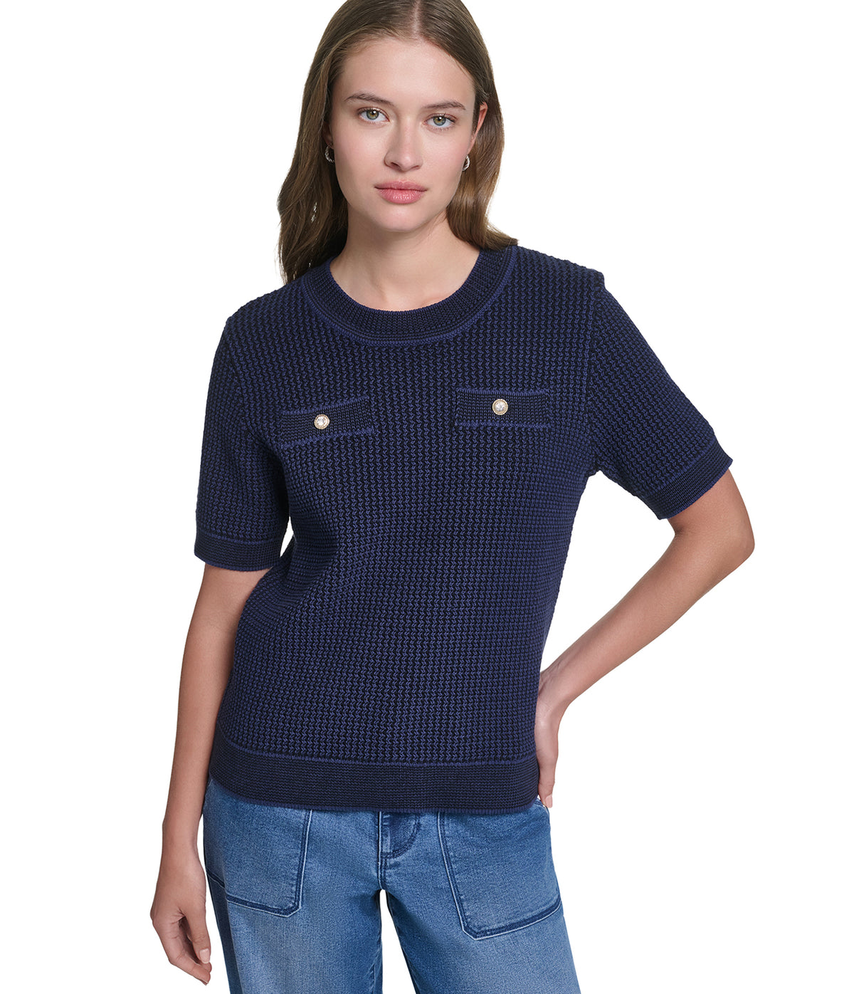 CREW NECK SHORT SLEEVE SWEATER VIEW 1 CREW NECK SHORT SLEEVE SWEATER VIEW 1