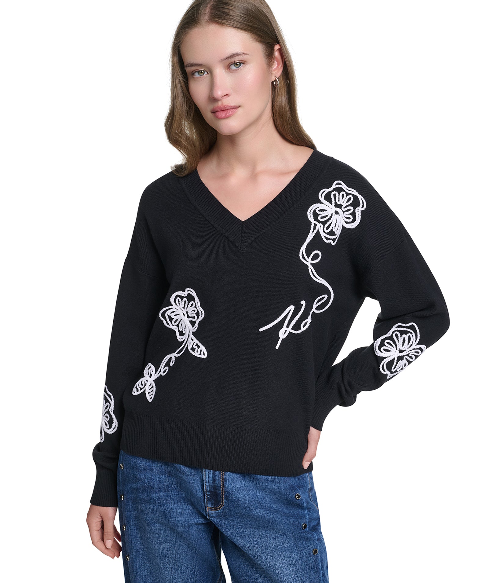 FLORAL VNECK SWEATER VIEW 1 FLORAL VNECK SWEATER VIEW 1