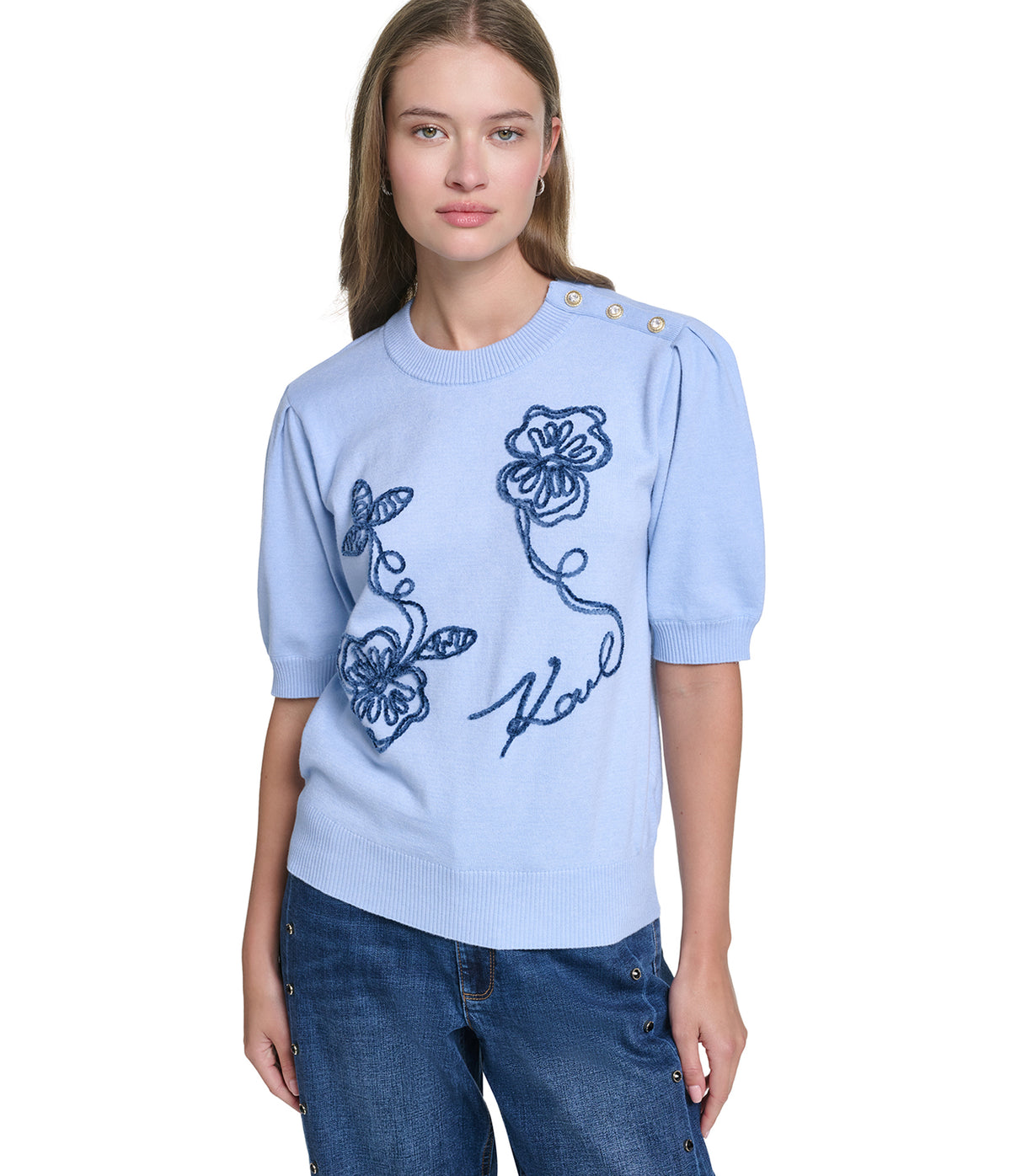 FLORAL SHORT SLEEVE SWEATER VIEW 1 FLORAL SHORT SLEEVE SWEATER VIEW 1