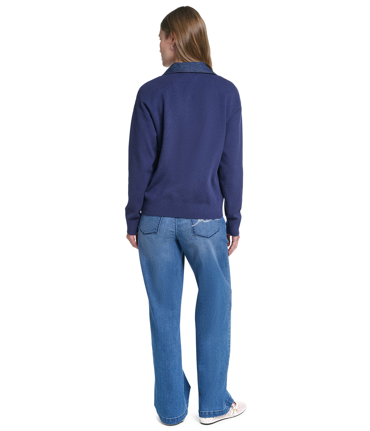 VNECK SWEATER WITH DENIM TRIM VIEW 5 VNECK SWEATER WITH DENIM TRIM VIEW 5