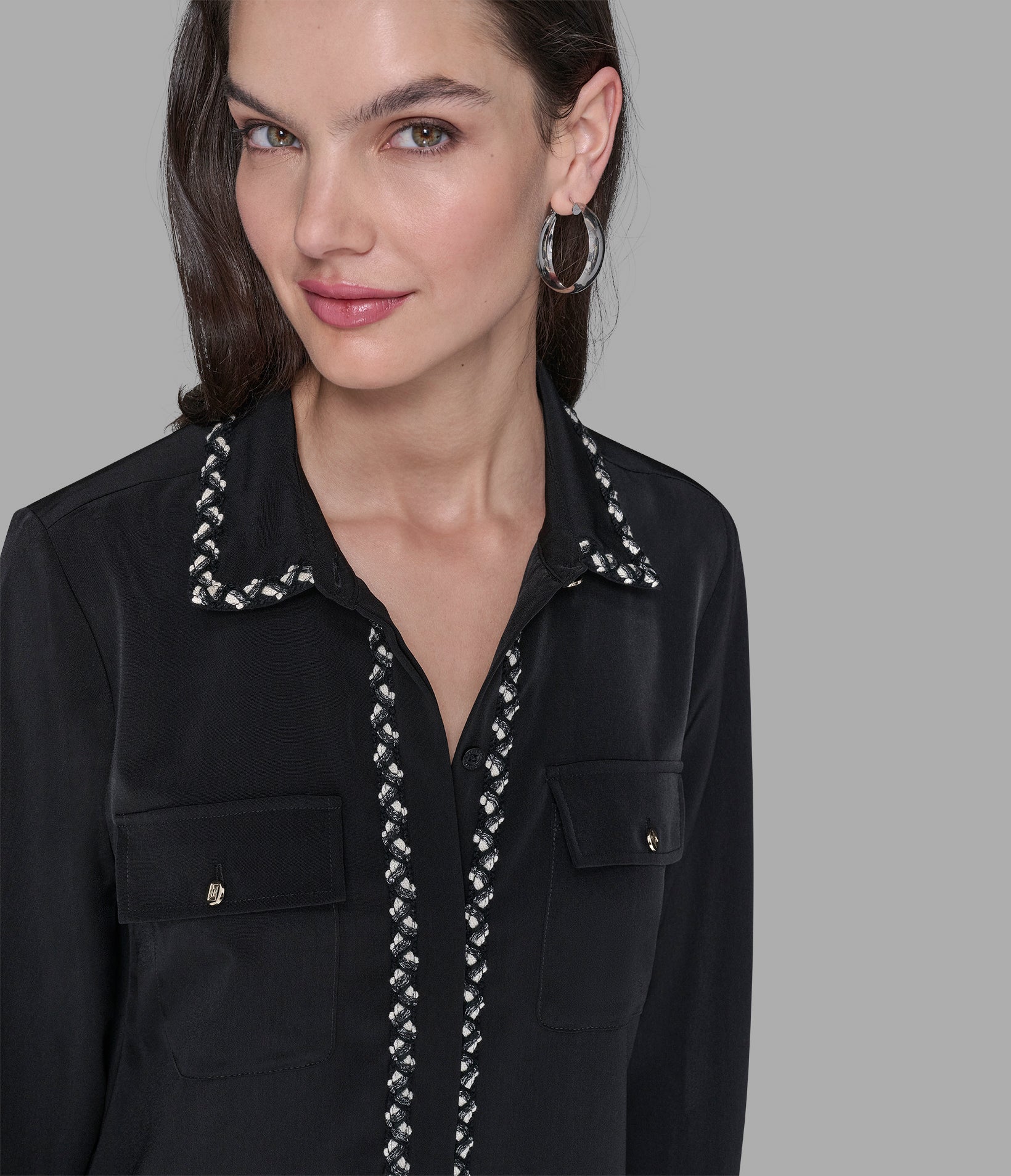 SOFT BLOUSE WITH TWEED TRIM VIEW 5 SOFT BLOUSE WITH TWEED TRIM VIEW 5