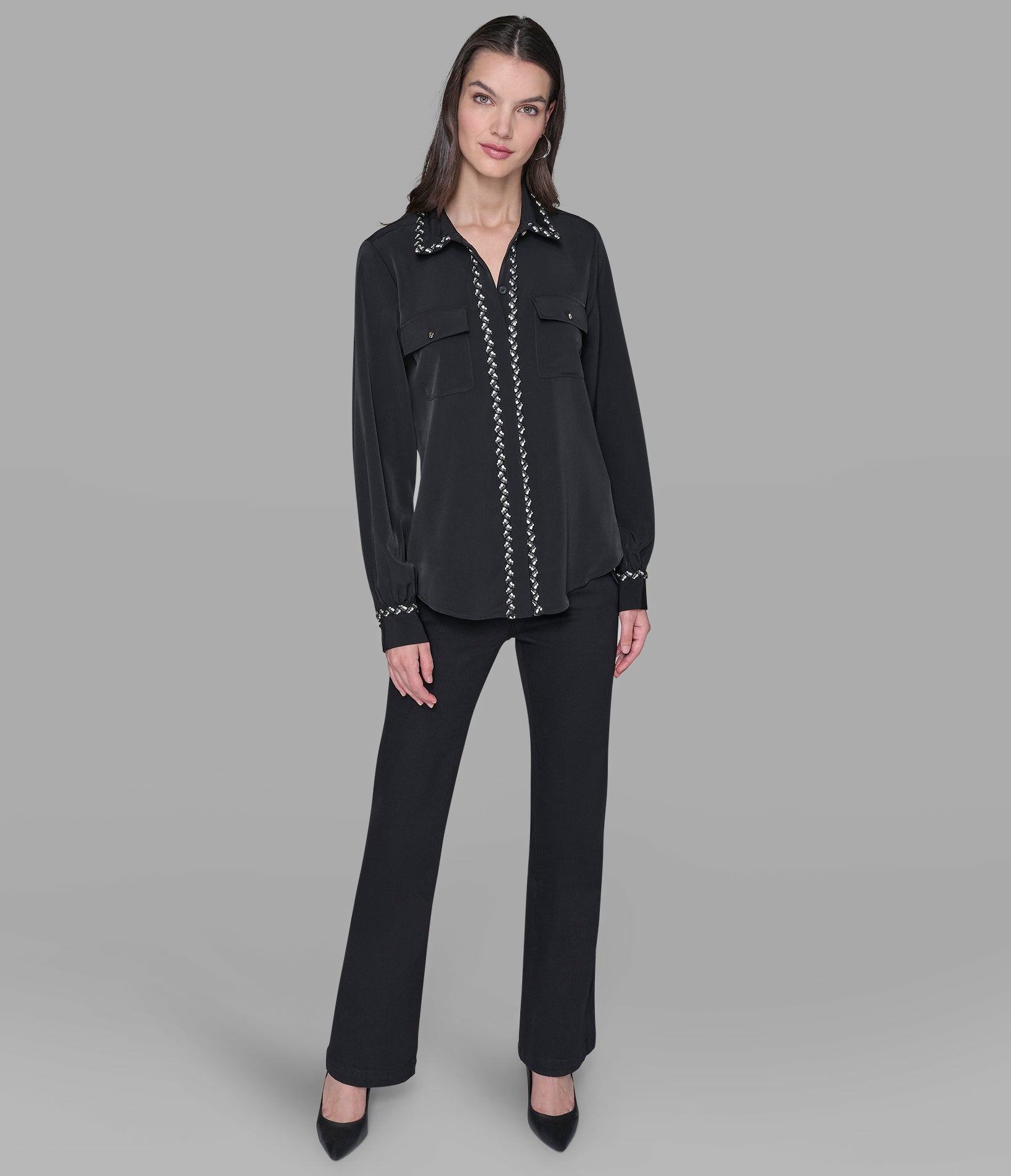 SOFT BLOUSE WITH TWEED TRIM VIEW 4 SOFT BLOUSE WITH TWEED TRIM VIEW 4