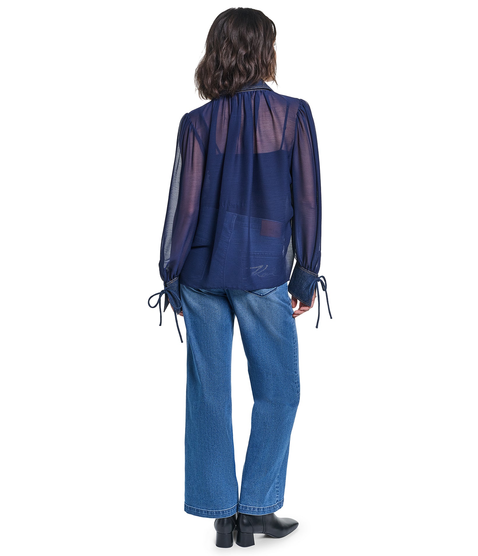 LONG SLEEVE SHEER DENIM COLLAR BLOUSE VIEW 7 LONG SLEEVE SHEER DENIM COLLAR BLOUSE VIEW 7