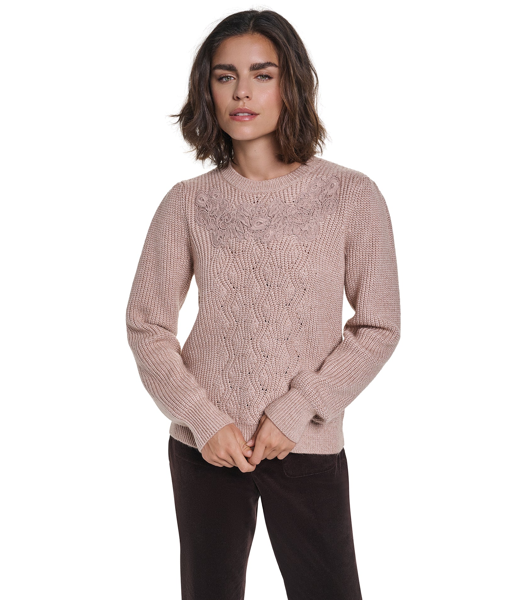 LONG SLEEVE EMBROIDER DETAIL CREW SWEATER VIEW 1 LONG SLEEVE EMBROIDER DETAIL CREW SWEATER VIEW 1