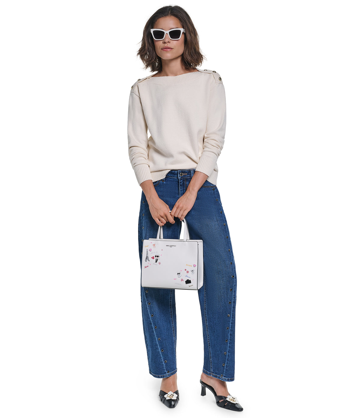 LONG SLEEVE BOAT NECK BUTTON DETAIL SWEATER VIEW 4 LONG SLEEVE BOAT NECK BUTTON DETAIL SWEATER VIEW 4