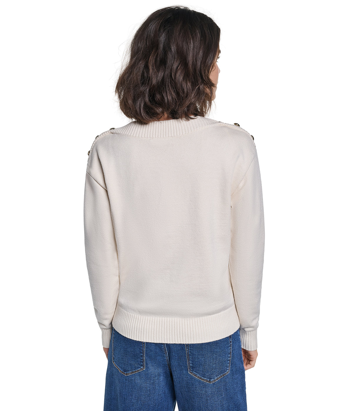 LONG SLEEVE BOAT NECK BUTTON DETAIL SWEATER VIEW 2 LONG SLEEVE BOAT NECK BUTTON DETAIL SWEATER VIEW 2