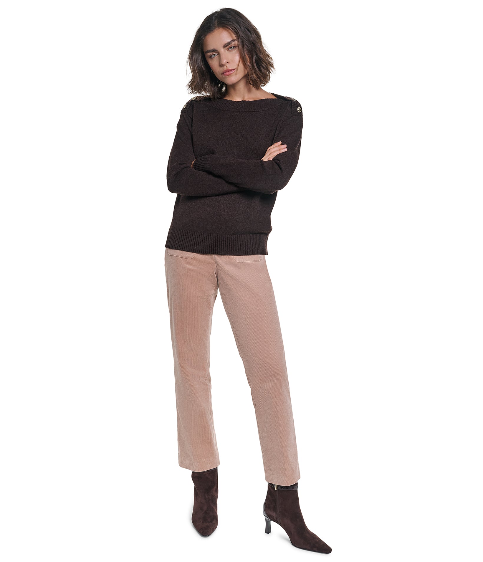 LONG SLEEVE BOAT NECK BUTTON DETAIL SWEATER VIEW 5 LONG SLEEVE BOAT NECK BUTTON DETAIL SWEATER VIEW 5