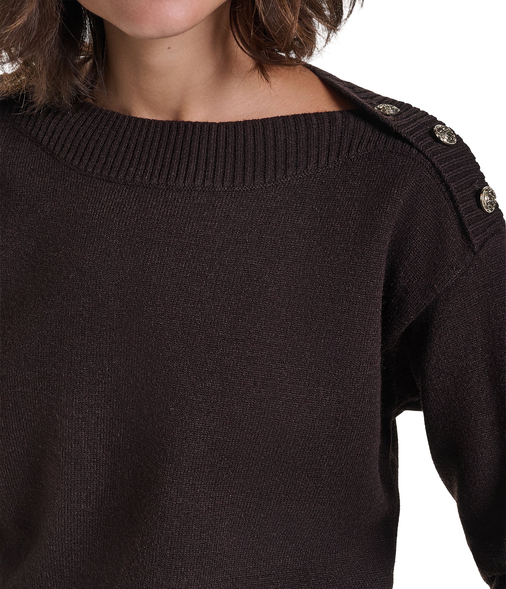 LONG SLEEVE BOAT NECK BUTTON DETAIL SWEATER VIEW 7 LONG SLEEVE BOAT NECK BUTTON DETAIL SWEATER VIEW 7