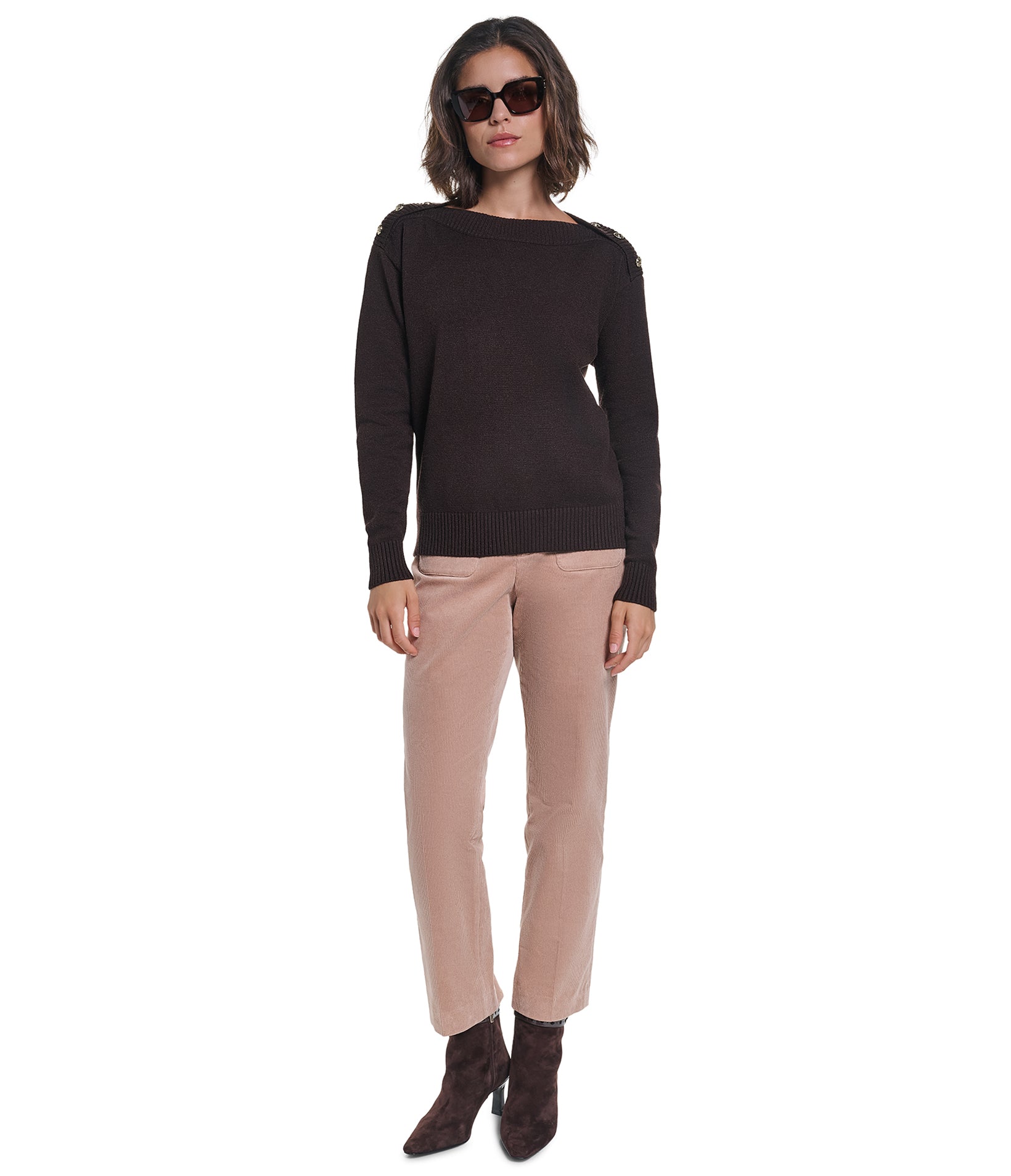LONG SLEEVE BOAT NECK BUTTON DETAIL SWEATER VIEW 4 LONG SLEEVE BOAT NECK BUTTON DETAIL SWEATER VIEW 4