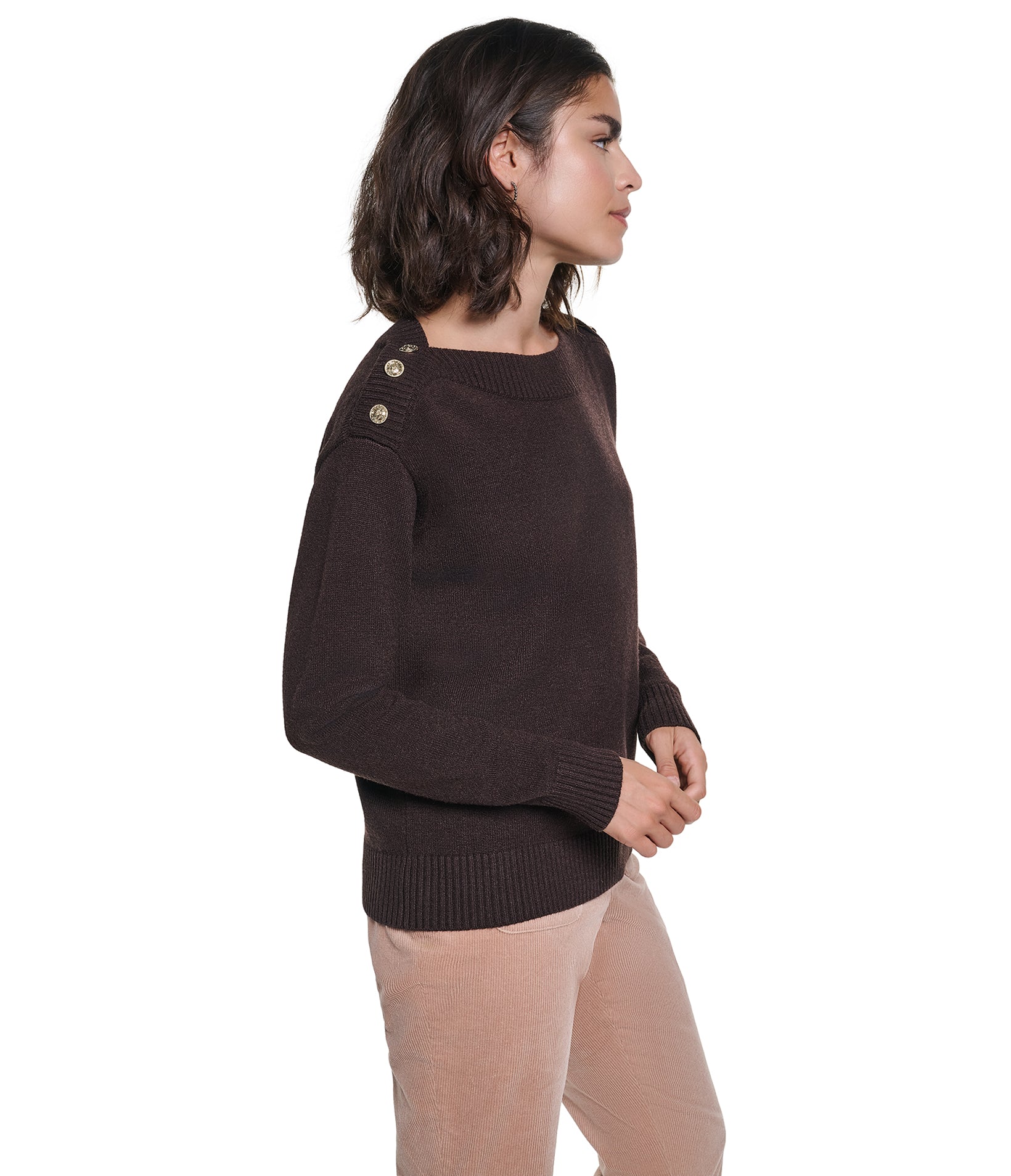 LONG SLEEVE BOAT NECK BUTTON DETAIL SWEATER VIEW 3 LONG SLEEVE BOAT NECK BUTTON DETAIL SWEATER VIEW 3