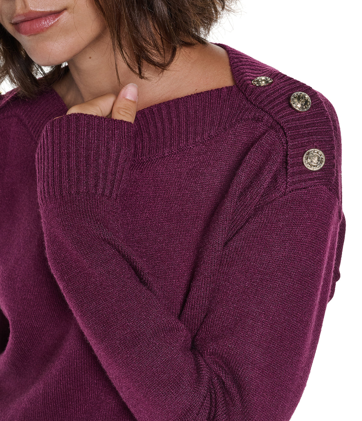 LONG SLEEVE BOAT NECK BUTTON DETAIL SWEATER VIEW 6 LONG SLEEVE BOAT NECK BUTTON DETAIL SWEATER VIEW 6