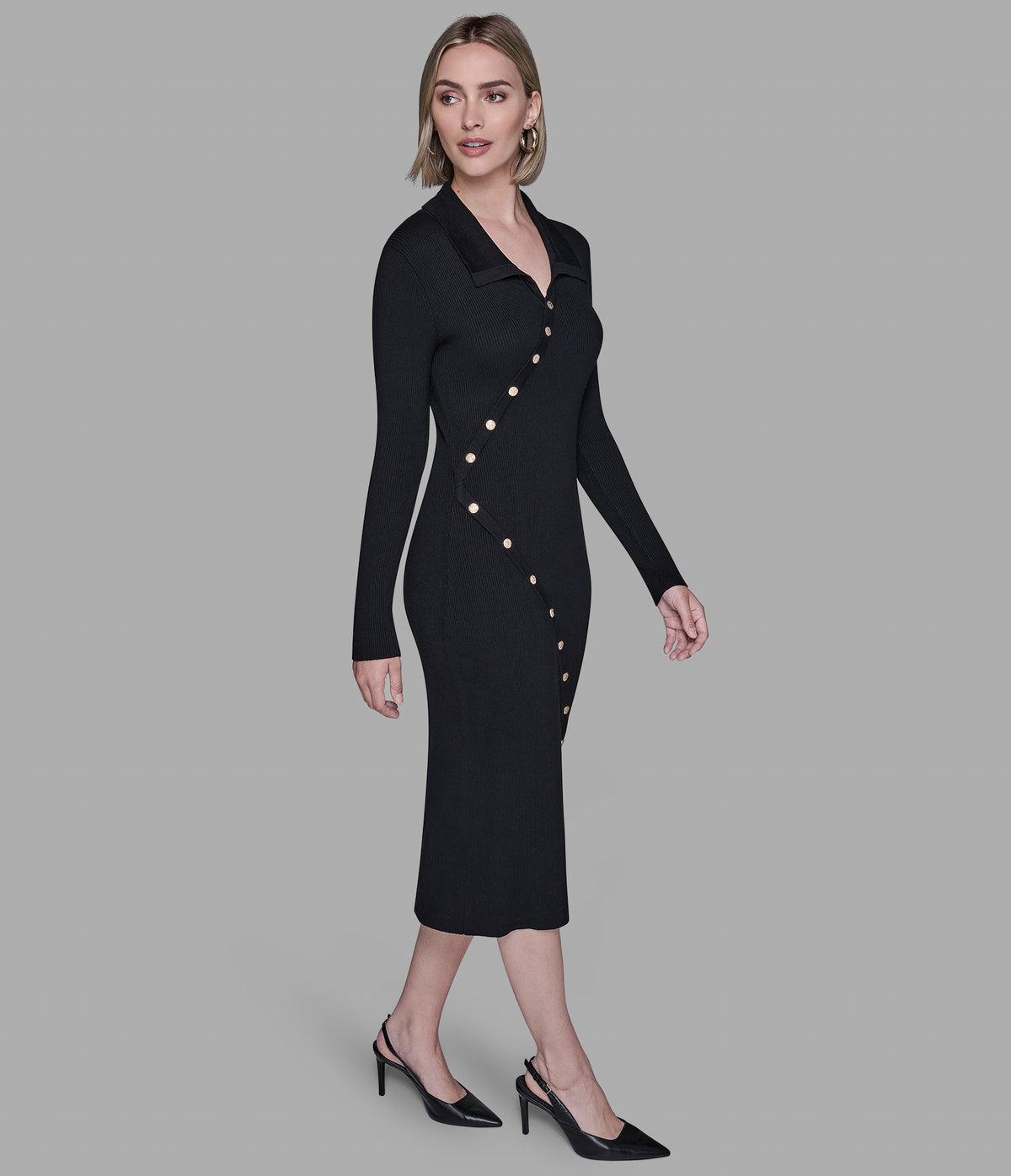 LONG Sleeve POLO Sweater Dress Black / S