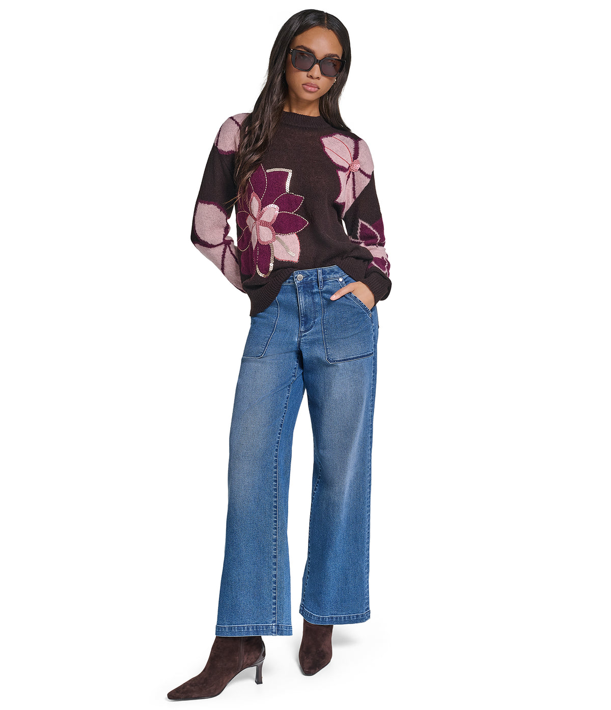 LONG SLEEVE CREW FLORAL PRINT SWEATER VIEW 5 LONG SLEEVE CREW FLORAL PRINT SWEATER VIEW 5