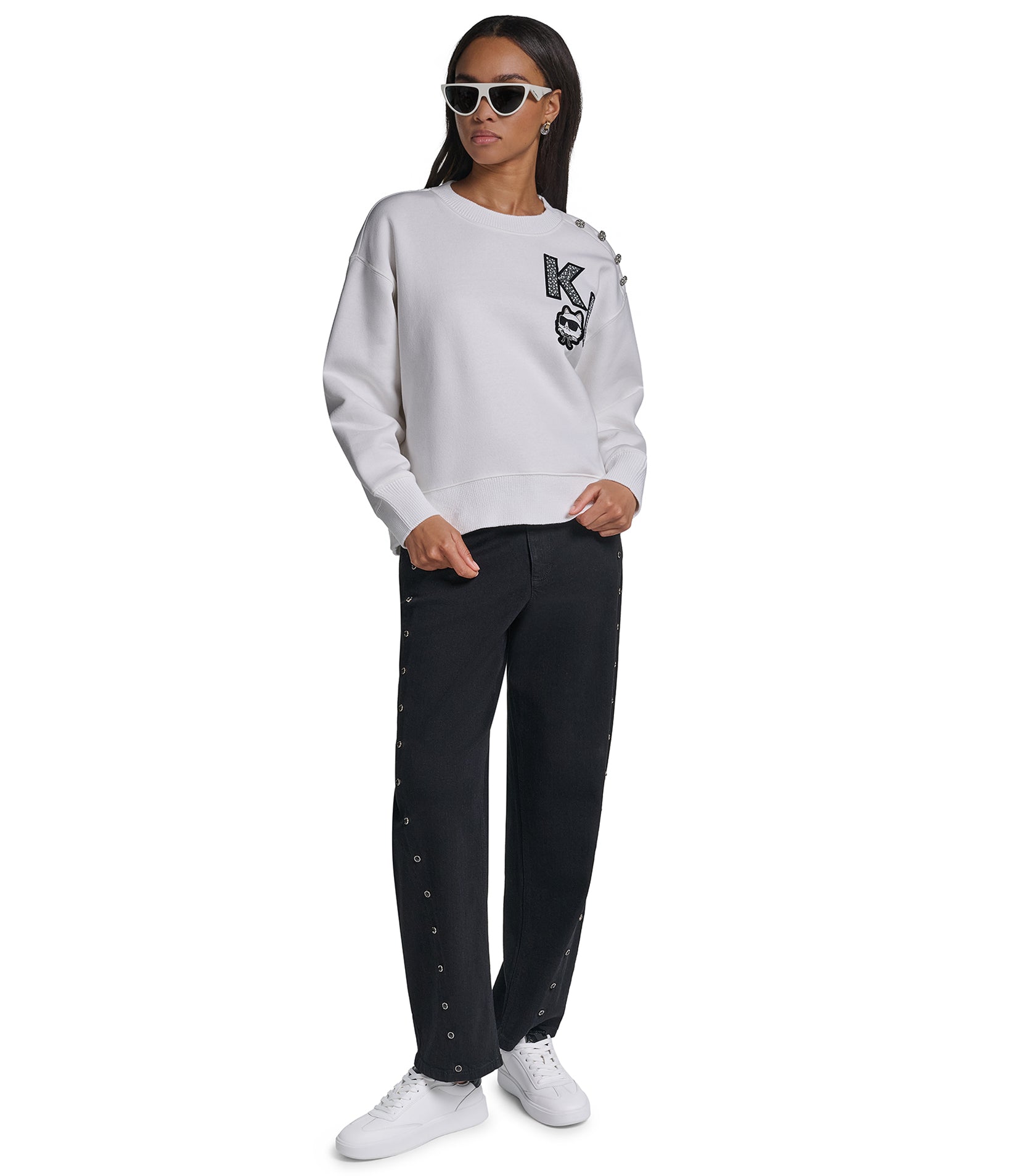 LONG SLEEVE PATCH SWEATSHIRT WITH BUTTONS VIEW 1 LONG SLEEVE PATCH SWEATSHIRT WITH BUTTONS VIEW 1