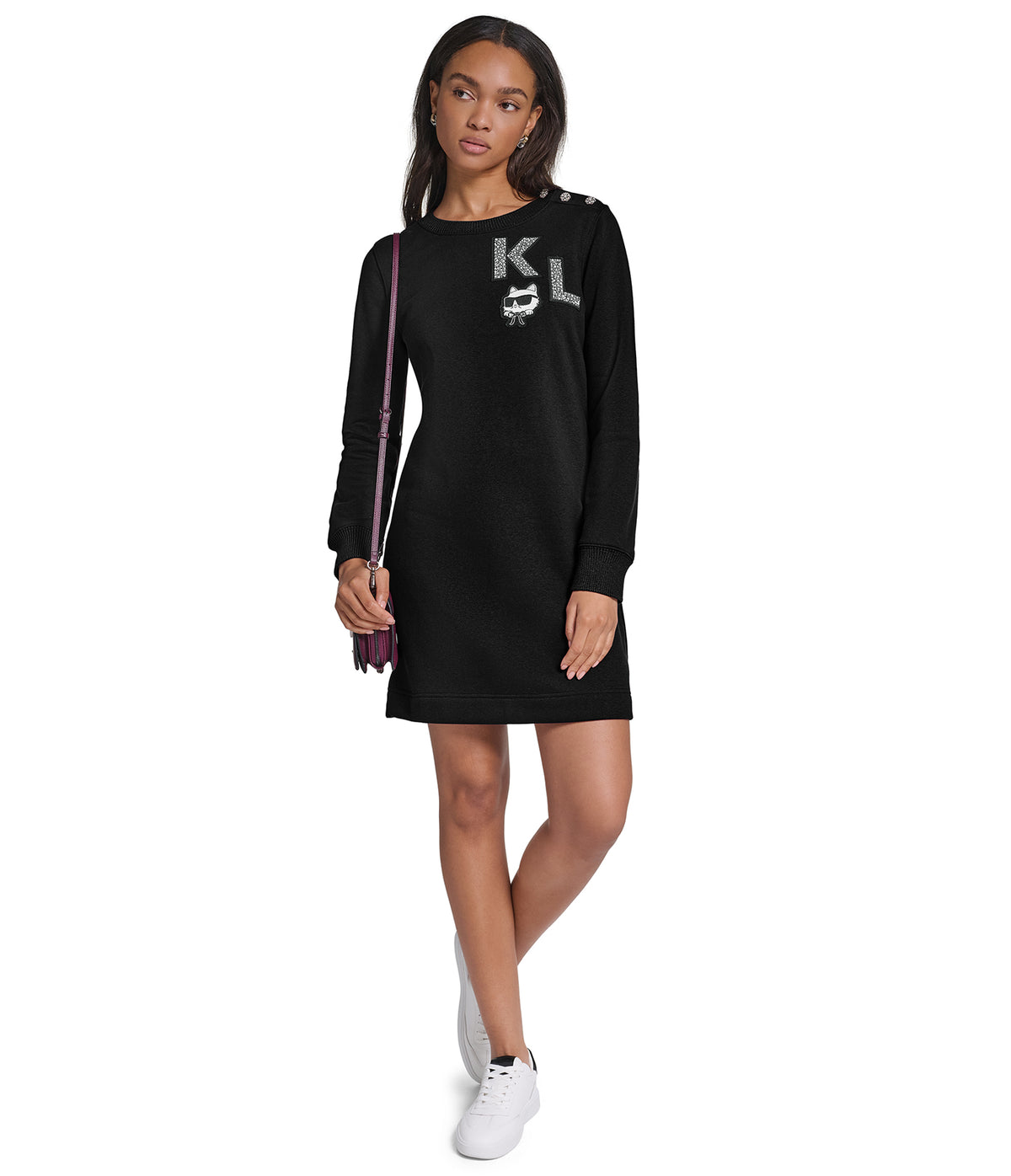 LONG SLEEVE SWEATSHIRT DRESS WITH BUTTONS View 1 | Women's Dresses & Jumpsuits LONG SLEEVE SWEATSHIRT DRESS WITH BUTTONS View 1 | Women's Dresses & Jumpsuits