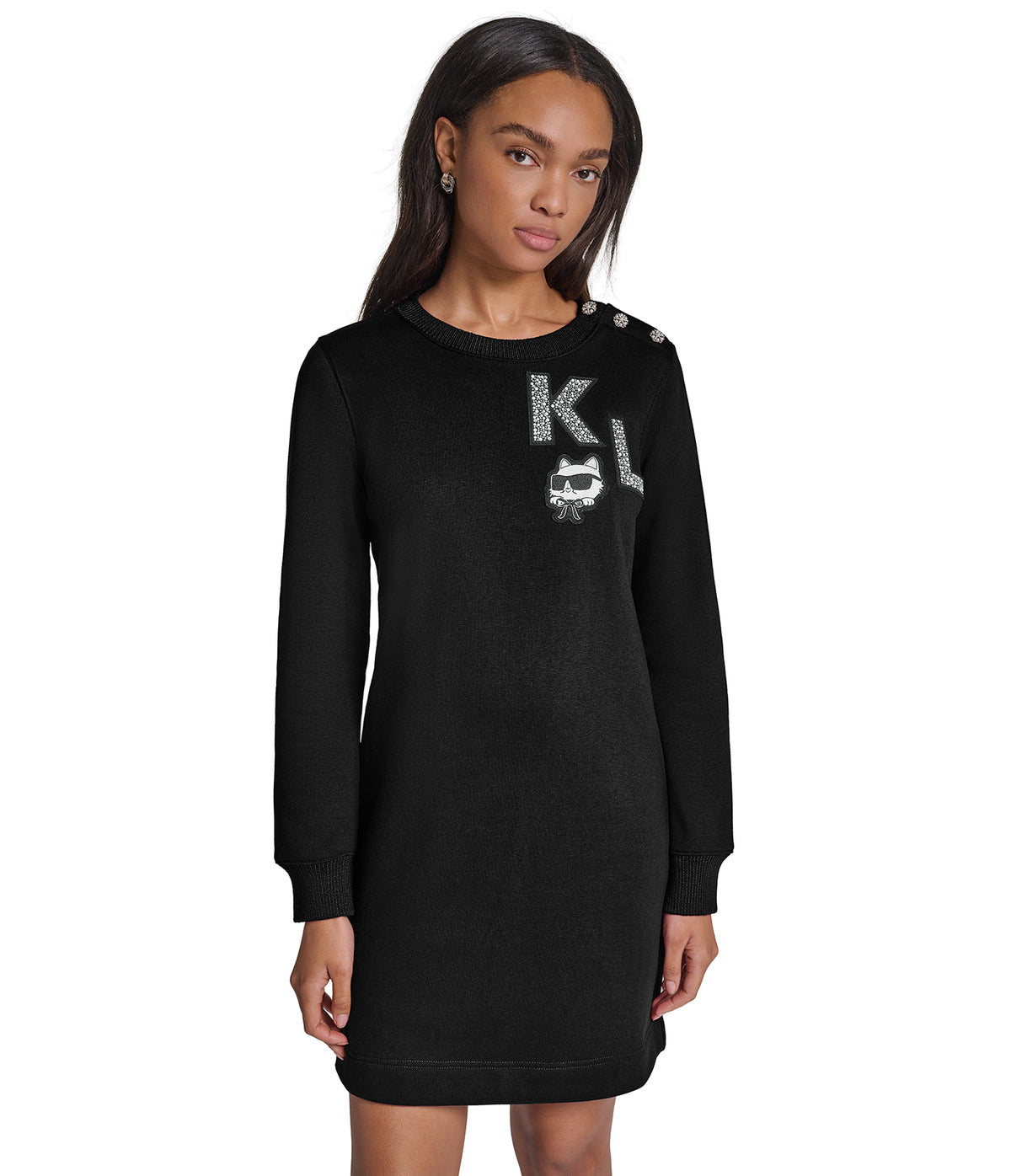 LONG SLEEVE SWEATSHIRT DRESS WITH BUTTONS View 2 | Women's Dresses & Jumpsuits LONG SLEEVE SWEATSHIRT DRESS WITH BUTTONS View 2 | Women's Dresses & Jumpsuits