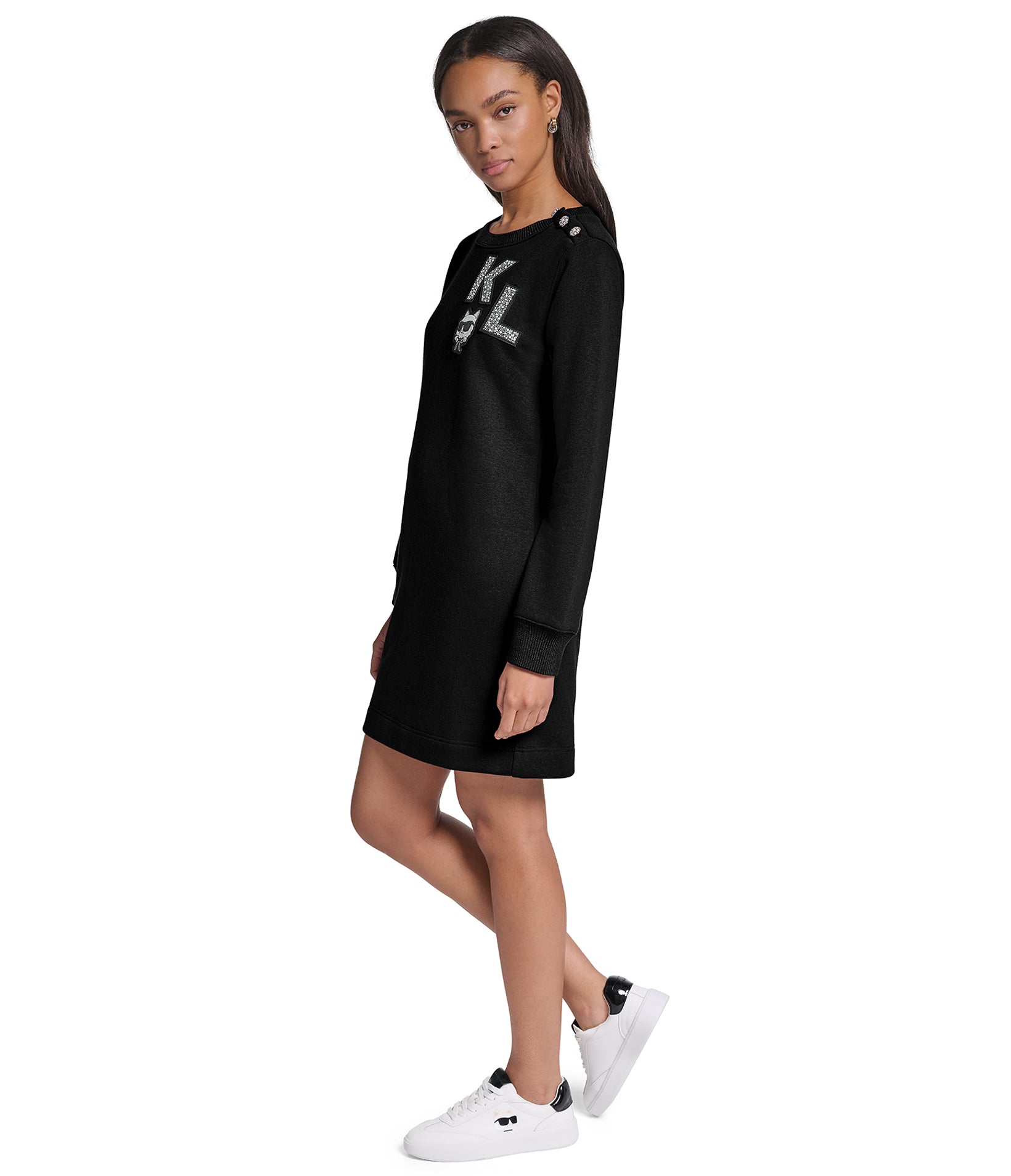 LONG SLEEVE SWEATSHIRT DRESS WITH BUTTONS VIEW 4 | Women's Dresses & Jumpsuits LONG SLEEVE SWEATSHIRT DRESS WITH BUTTONS VIEW 4 | Women's Dresses & Jumpsuits