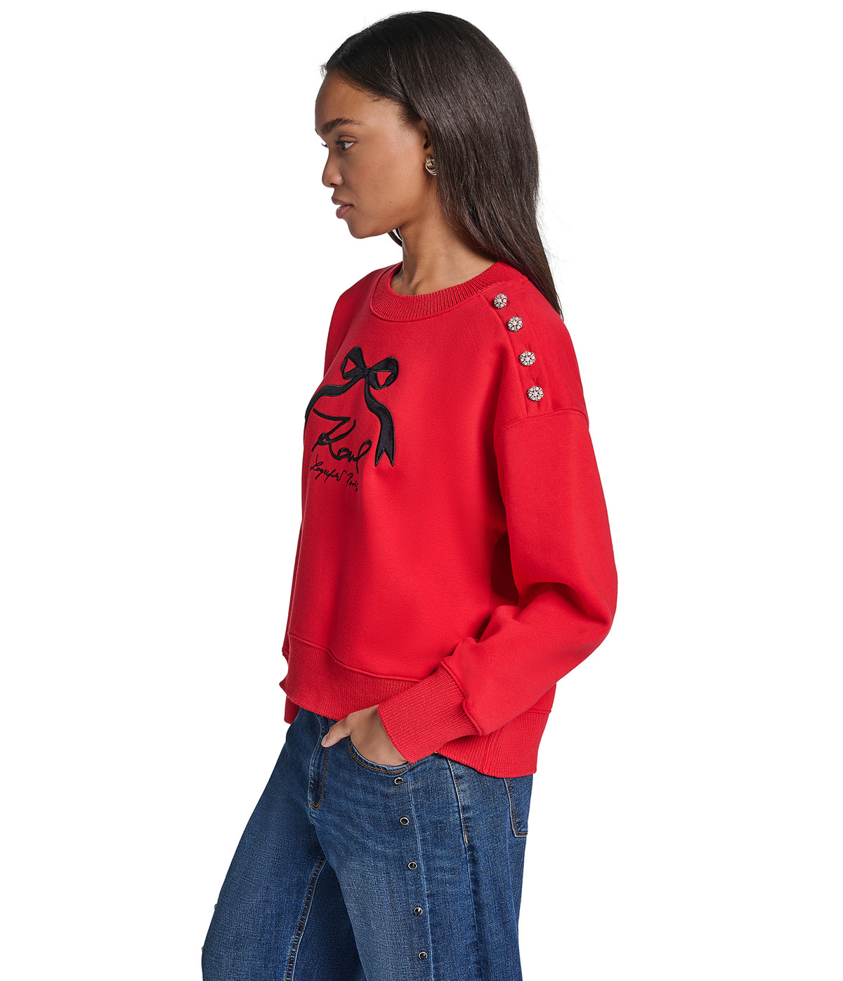 BOW SWEATSHIRT WITH BUTTONS VIEW 3 BOW SWEATSHIRT WITH BUTTONS VIEW 3