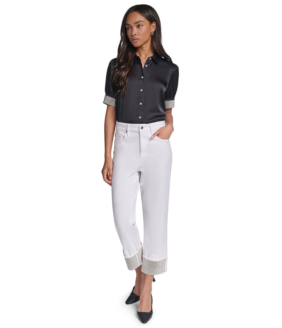 CROPPED MID-RISE COTTON-BLEND CRYSTAL CUFF STRAIGHT-LEG JEAN VIEW 4 | Women's Denim CROPPED MID-RISE COTTON-BLEND CRYSTAL CUFF STRAIGHT-LEG JEAN VIEW 4 | Women's Denim