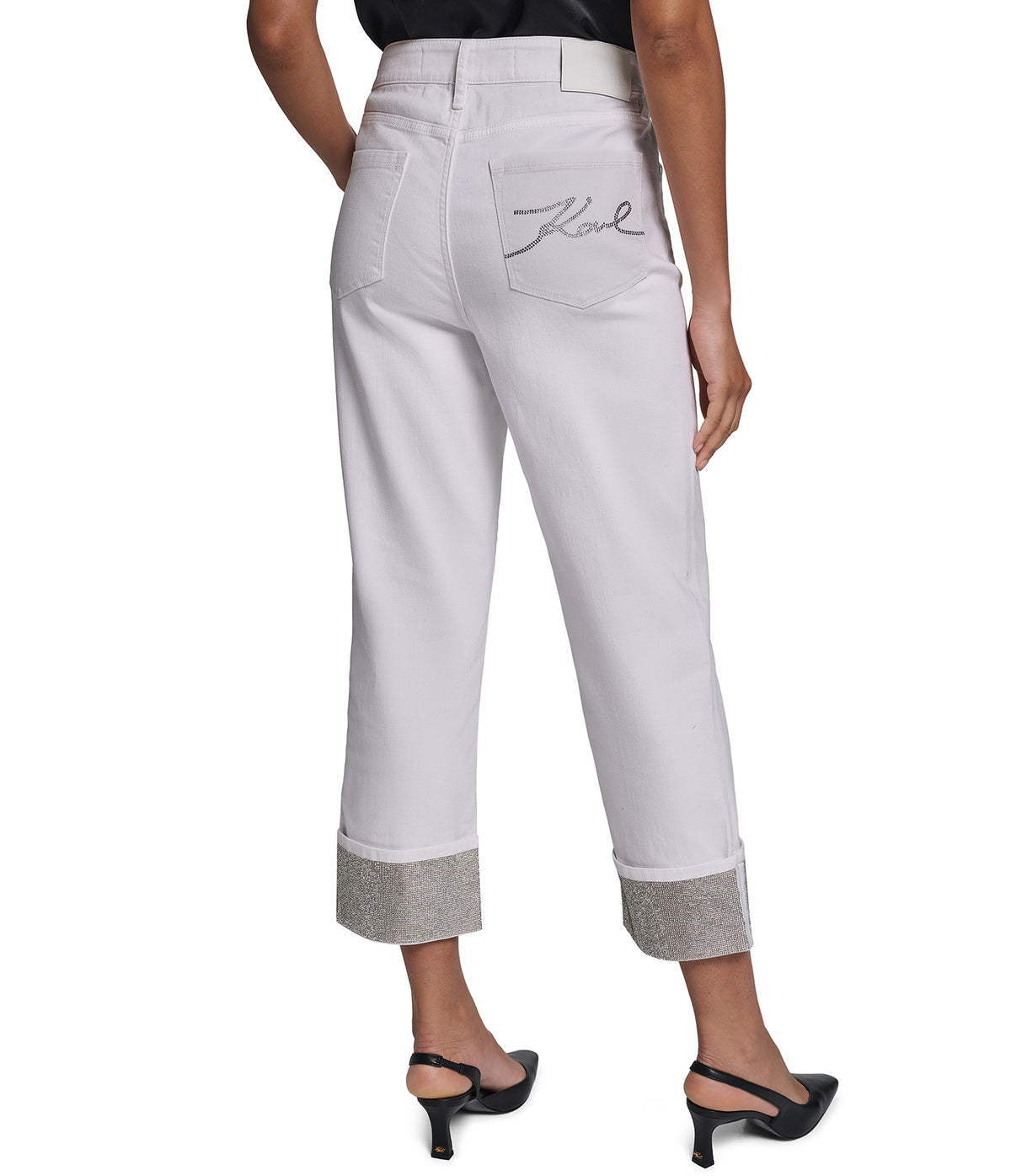 CROPPED MID-RISE COTTON-BLEND CRYSTAL CUFF STRAIGHT-LEG JEAN View 2 | Women's Denim CROPPED MID-RISE COTTON-BLEND CRYSTAL CUFF STRAIGHT-LEG JEAN View 2 | Women's Denim