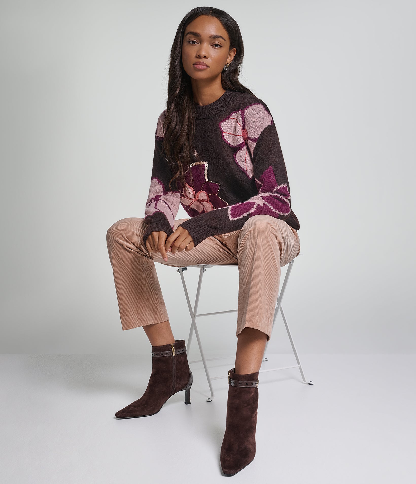 LONG SLEEVE CREW FLORAL PRINT SWEATER VIEW 1 LONG SLEEVE CREW FLORAL PRINT SWEATER VIEW 1