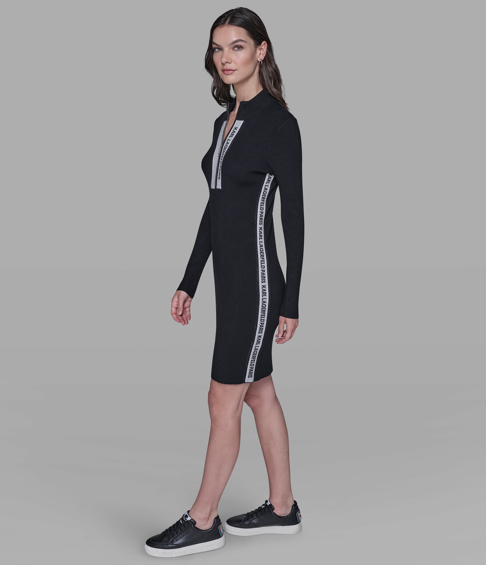 LOGO 3/4 ZIP SWEATER DRESS VIEW 3 | WOMEN'S FALL COLLECTION LOGO 3/4 ZIP SWEATER DRESS VIEW 3 | WOMEN'S FALL COLLECTION