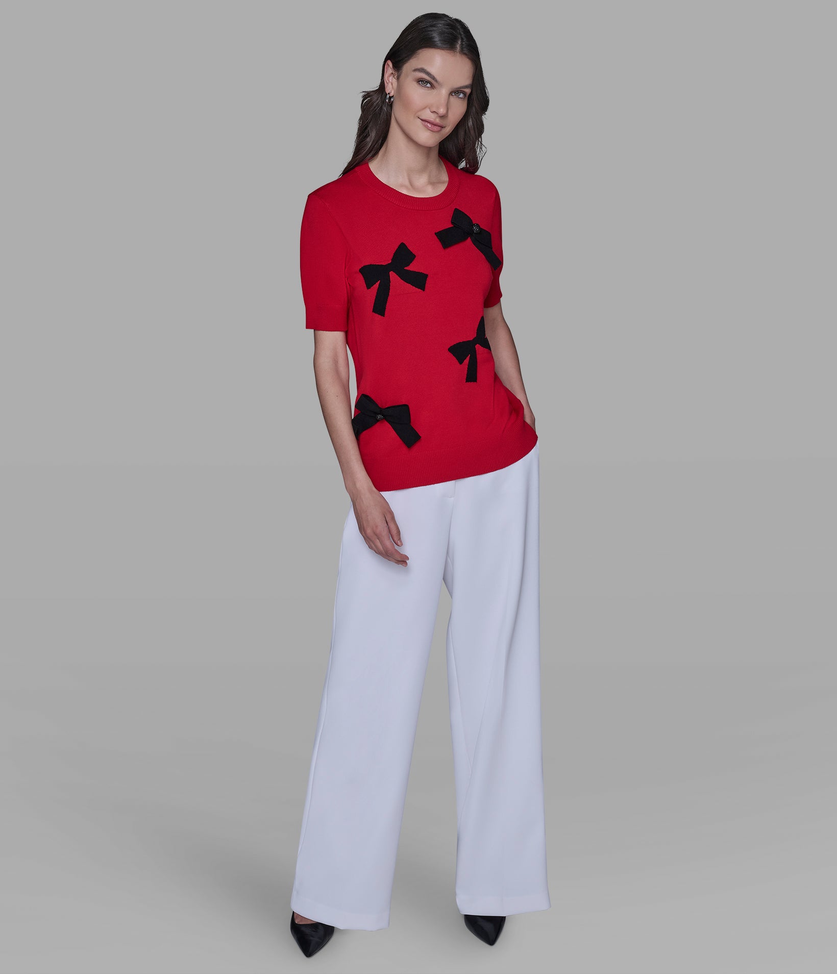 SHORT SLEEVE 3D BOWS SWEATER VIEW 4 | Women's Clothing SHORT SLEEVE 3D BOWS SWEATER VIEW 4 | Women's Clothing