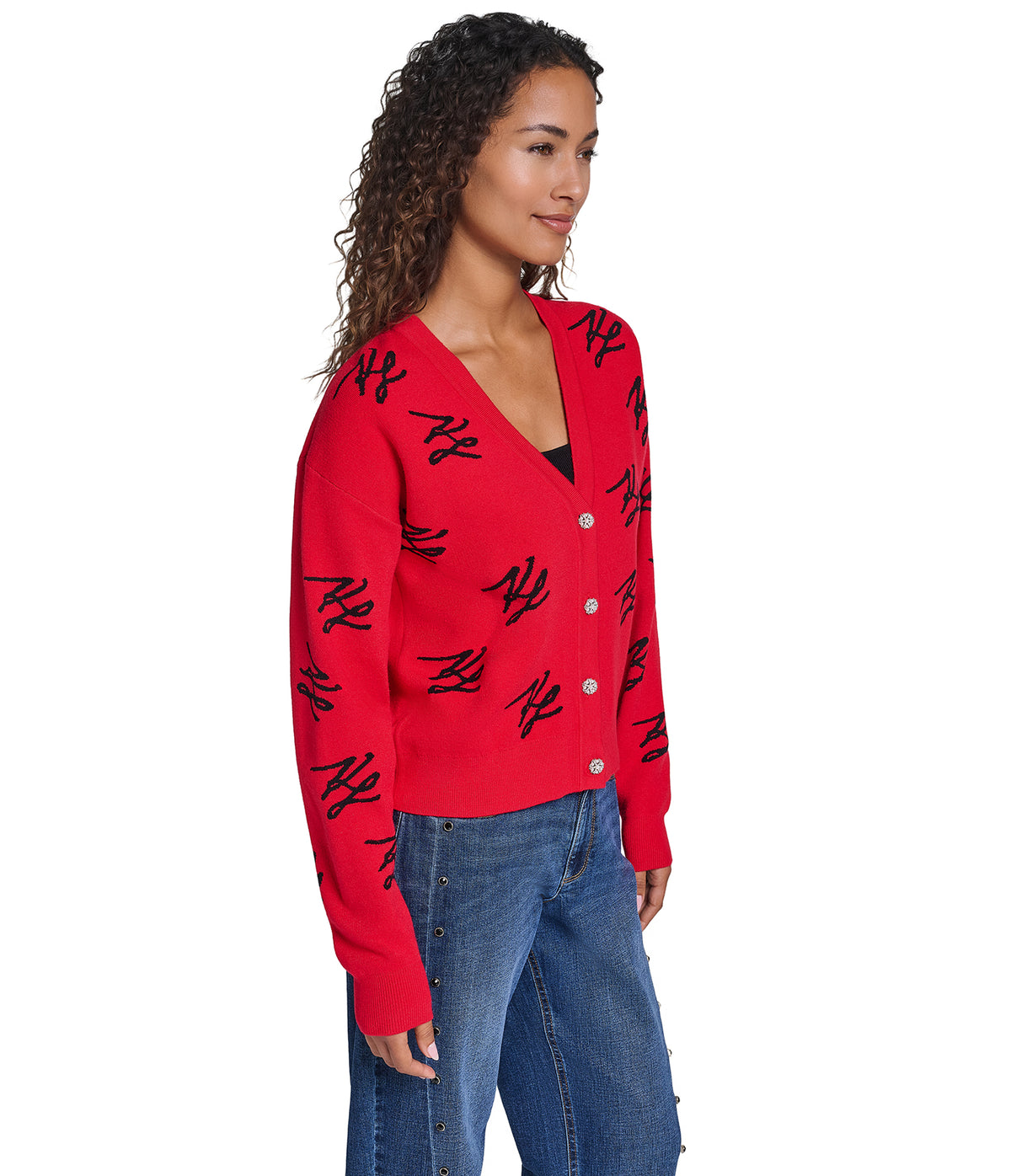 KL SCRIPTED LOGO PRINT CARDIGAN VIEW 3 | WOMEN'S FALL COLLECTION KL SCRIPTED LOGO PRINT CARDIGAN VIEW 3 | WOMEN'S FALL COLLECTION