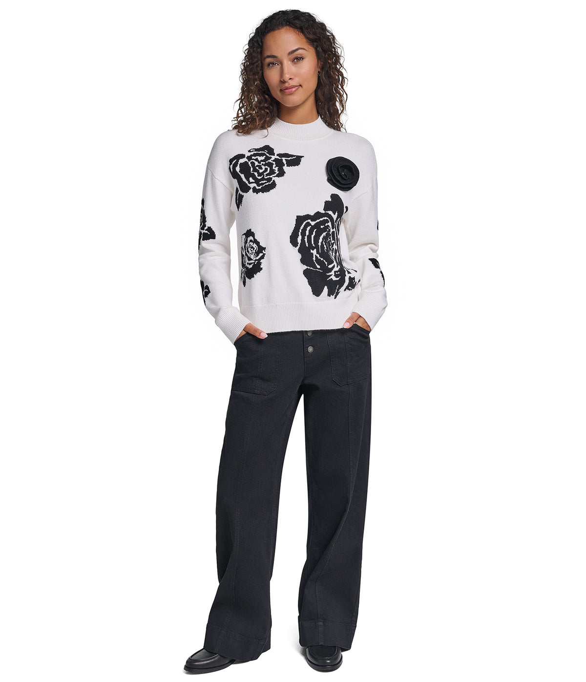3D ROSE MOCK NECK SWEATER VIEW 1 3D ROSE MOCK NECK SWEATER VIEW 1