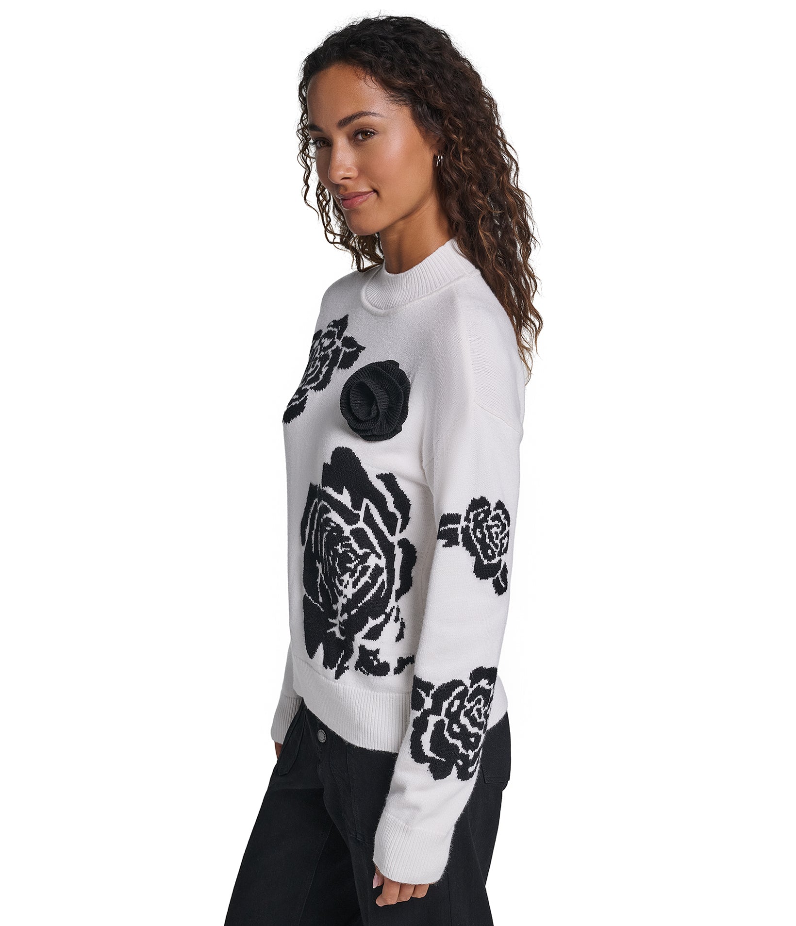 3D ROSE MOCK NECK SWEATER VIEW 3 3D ROSE MOCK NECK SWEATER VIEW 3