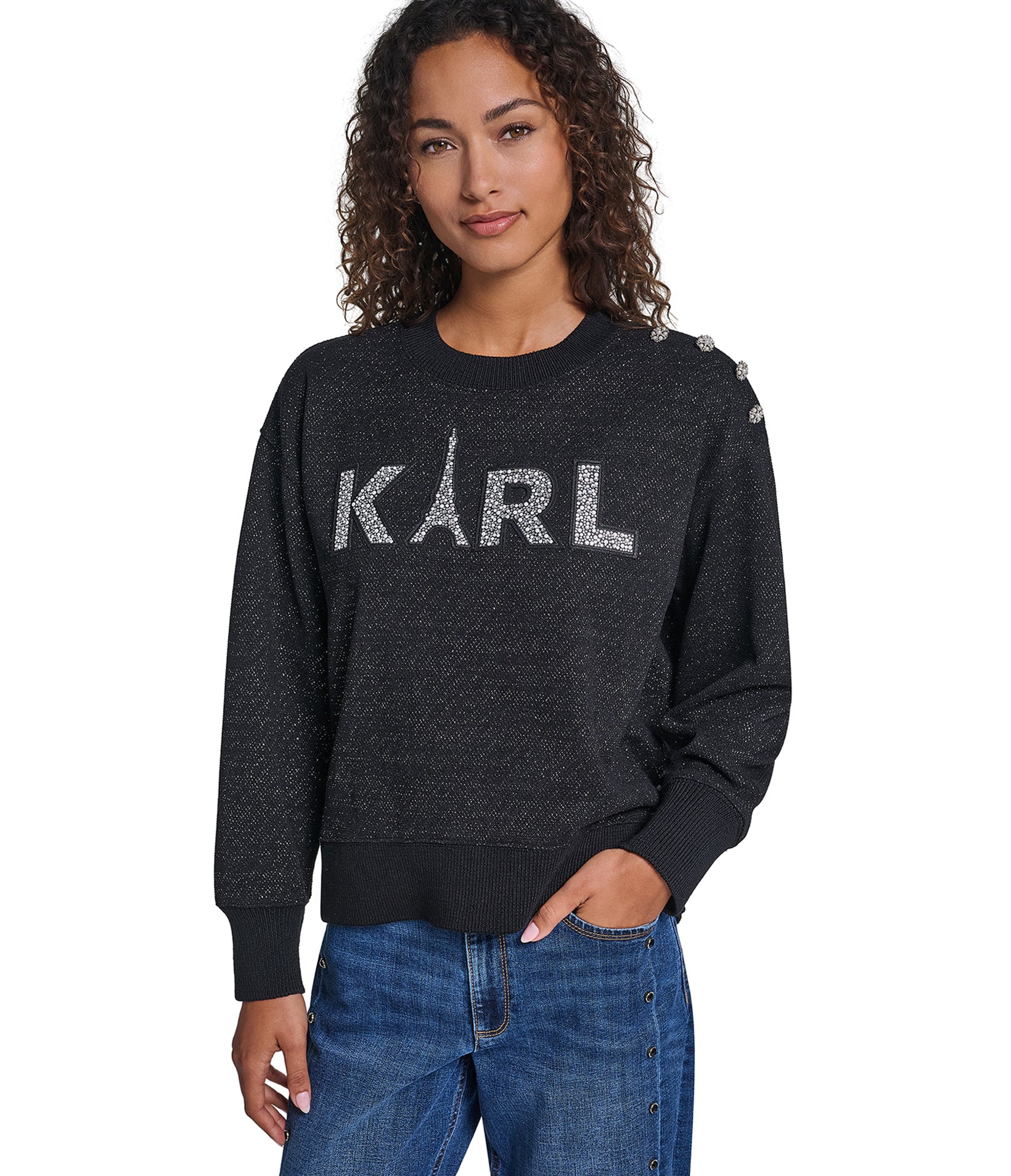 KARL LOGO SWEATSHIRT WITH BUTTONS VIEW 1 KARL LOGO SWEATSHIRT WITH BUTTONS VIEW 1