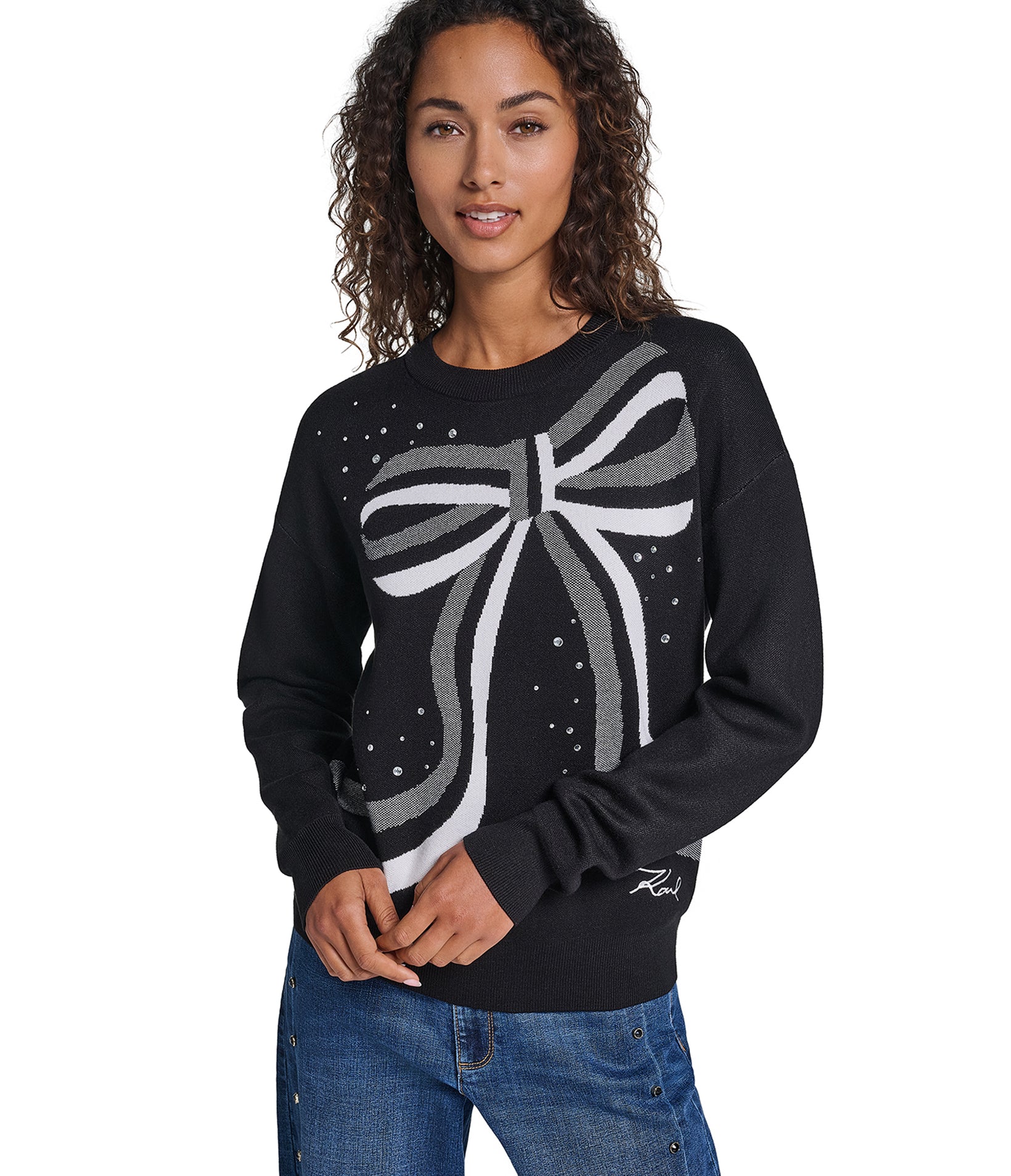 EMBELLESHED BOW PRINT SWEATER VIEW 2 EMBELLESHED BOW PRINT SWEATER VIEW 2