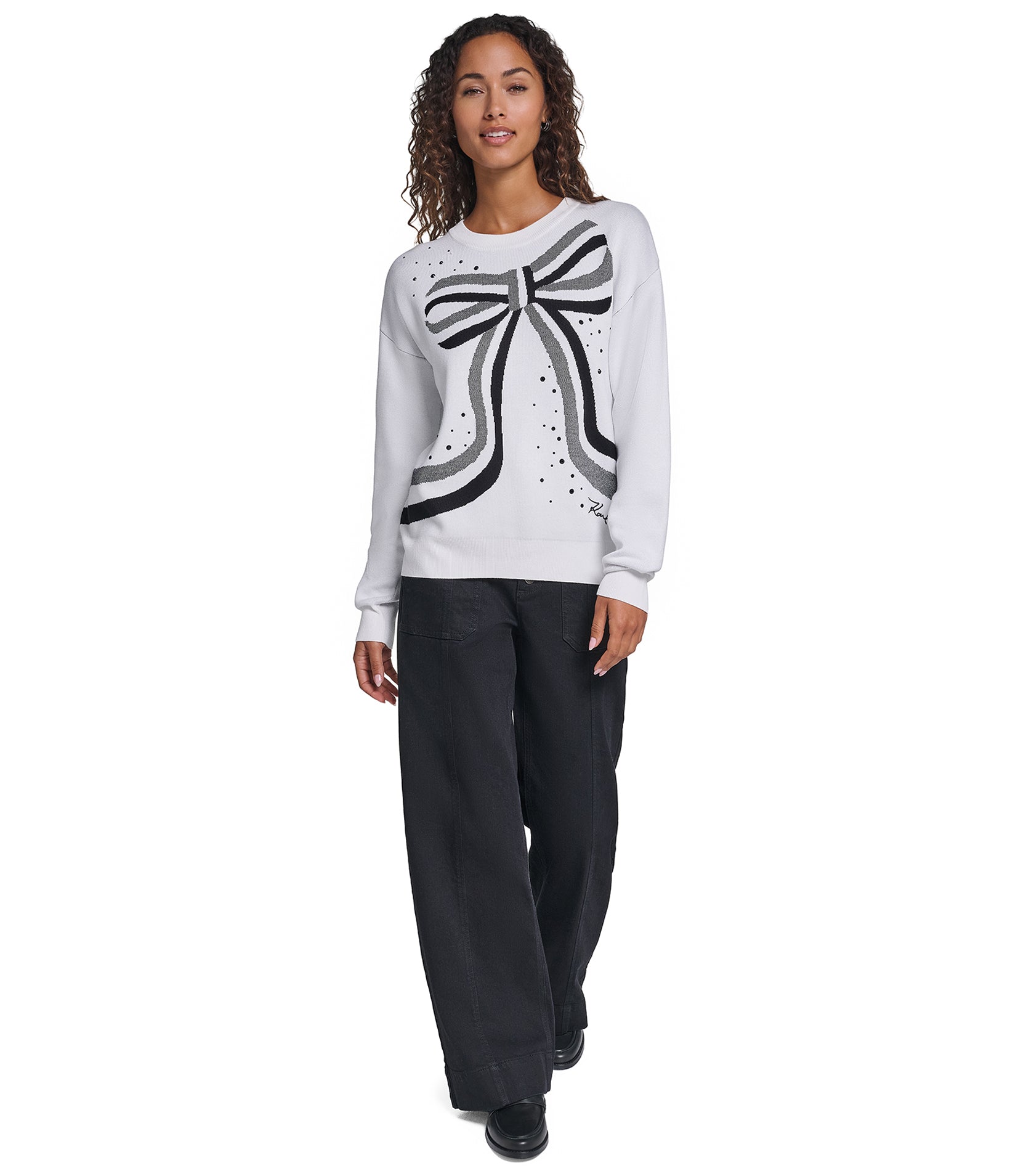 EMBELLESHED BOW PRINT SWEATER VIEW 4 EMBELLESHED BOW PRINT SWEATER VIEW 4