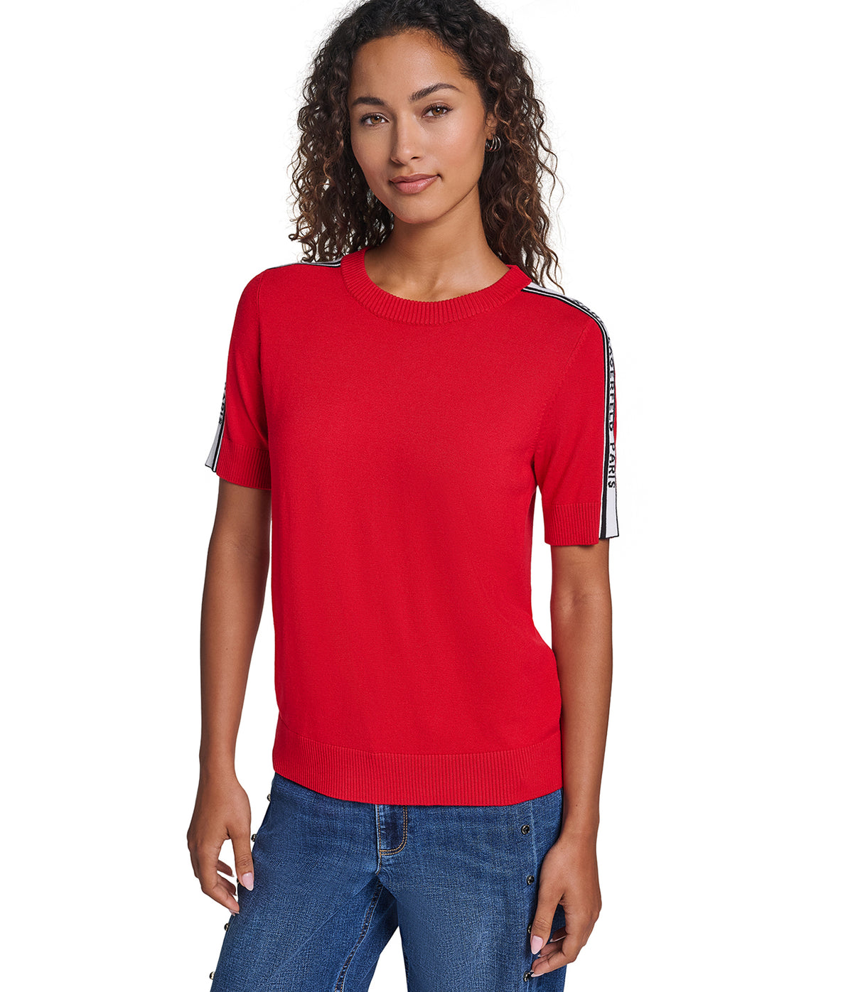 SHORT SLEEVE LOGO TAPE SWEATER View 1 | WOMEN'S FALL COLLECTION SHORT SLEEVE LOGO TAPE SWEATER View 1 | WOMEN'S FALL COLLECTION