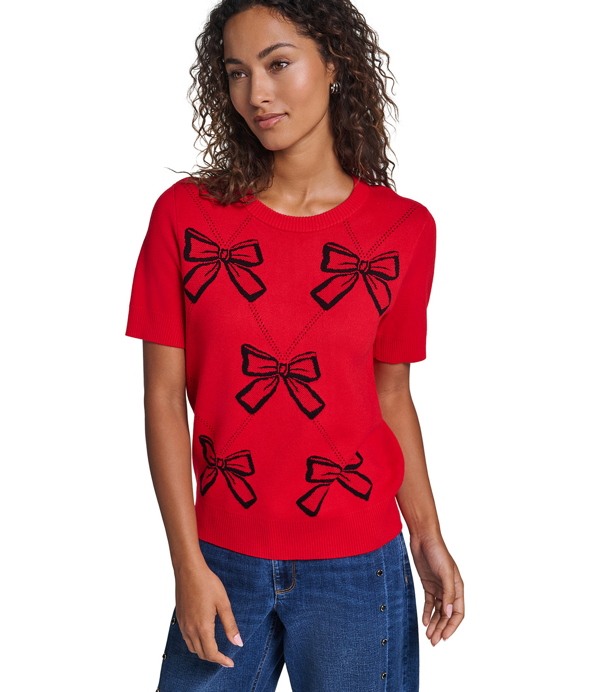 SHORT SLEEVE GEOMETRIC BOW SWEATER VIEW 4 SHORT SLEEVE GEOMETRIC BOW SWEATER VIEW 4