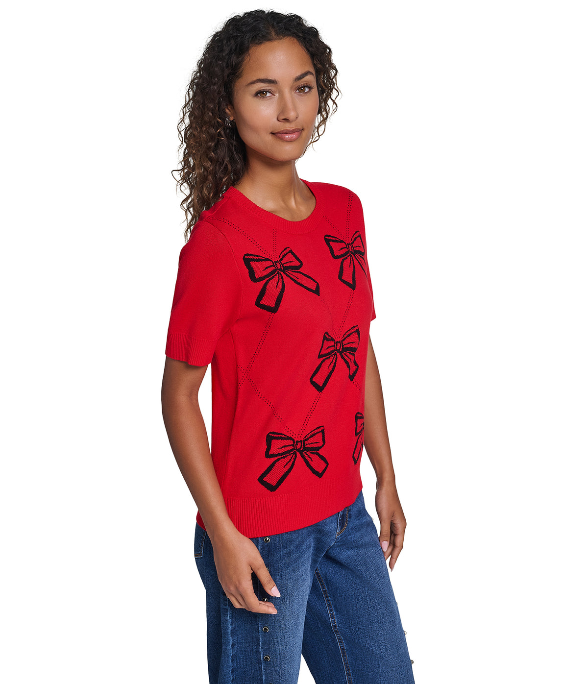 SHORT SLEEVE GEOMETRIC BOW SWEATER VIEW 3 SHORT SLEEVE GEOMETRIC BOW SWEATER VIEW 3