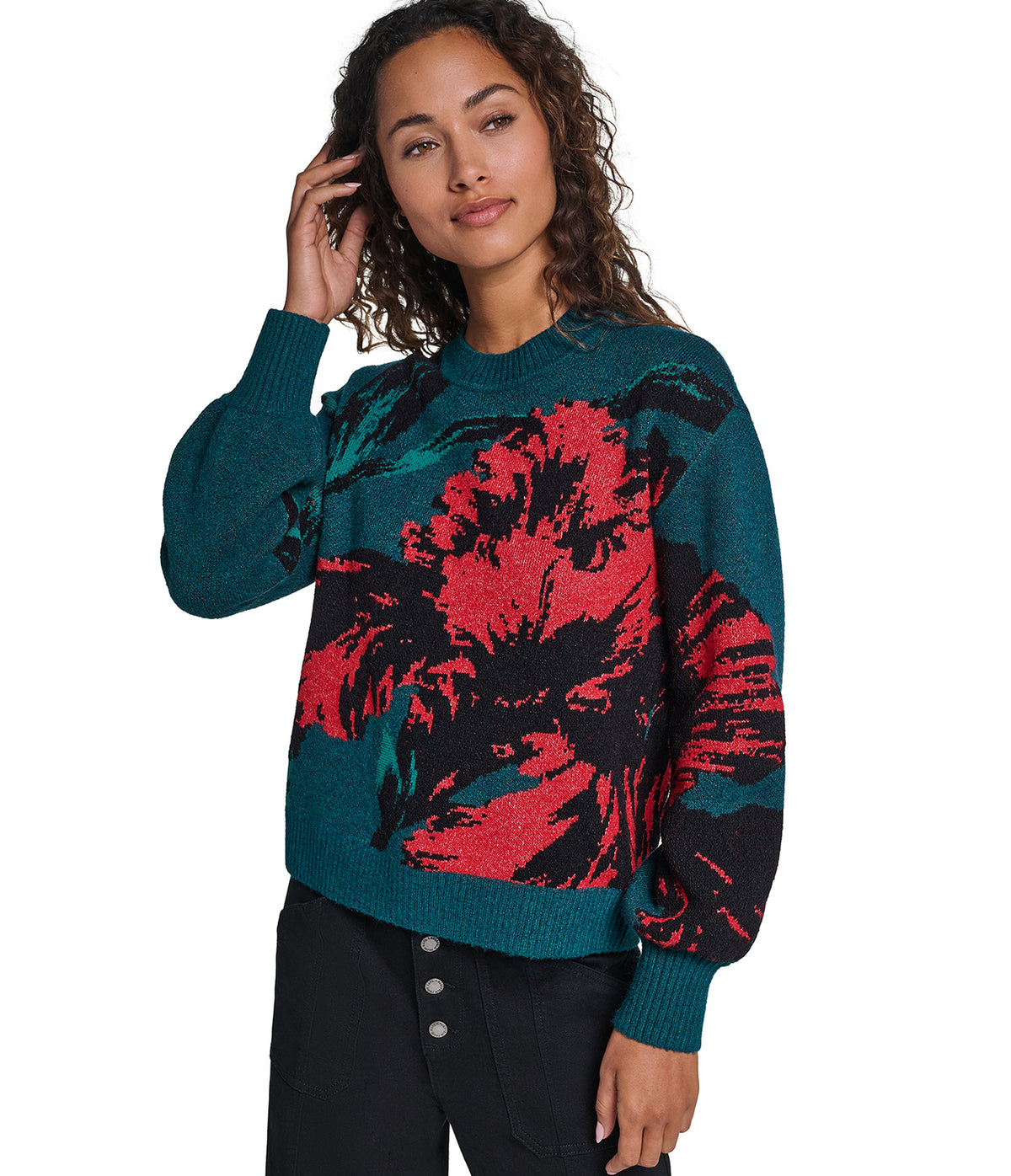 FLORAL PRINT CREW NECK SWEATER VIEW 2 FLORAL PRINT CREW NECK SWEATER VIEW 2