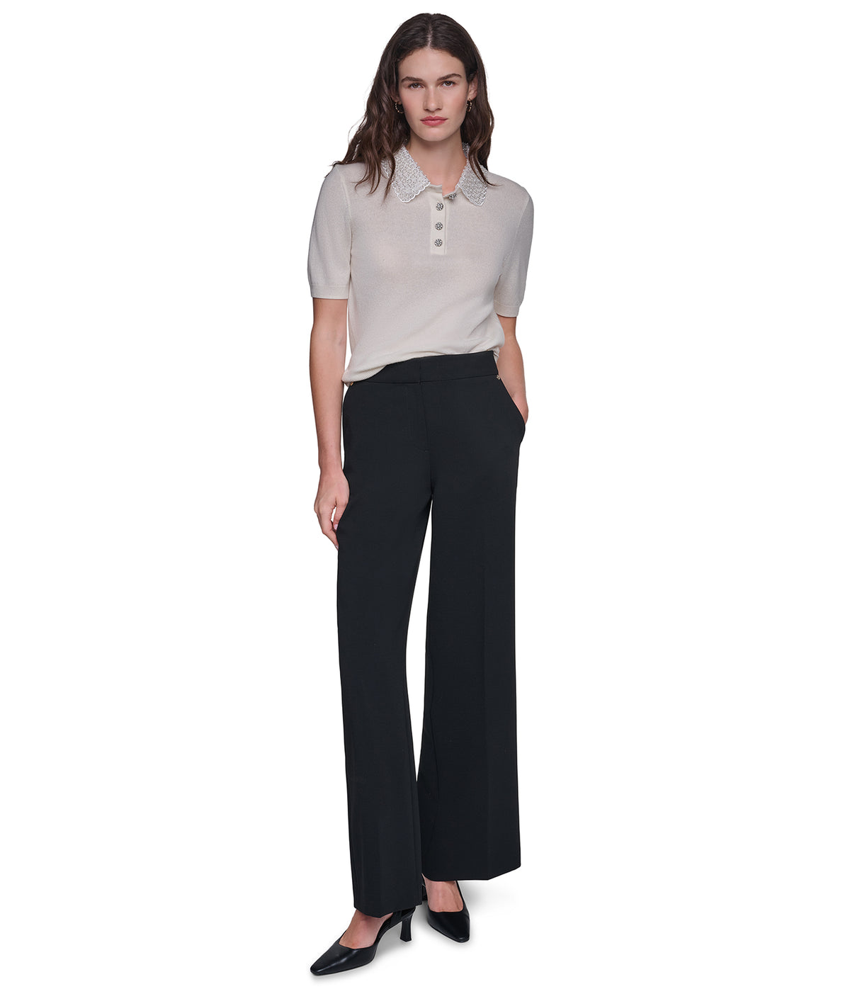 SHORT SLEEVE EMBELLESHED COLLARED TOP VIEW 4 SHORT SLEEVE EMBELLESHED COLLARED TOP VIEW 4
